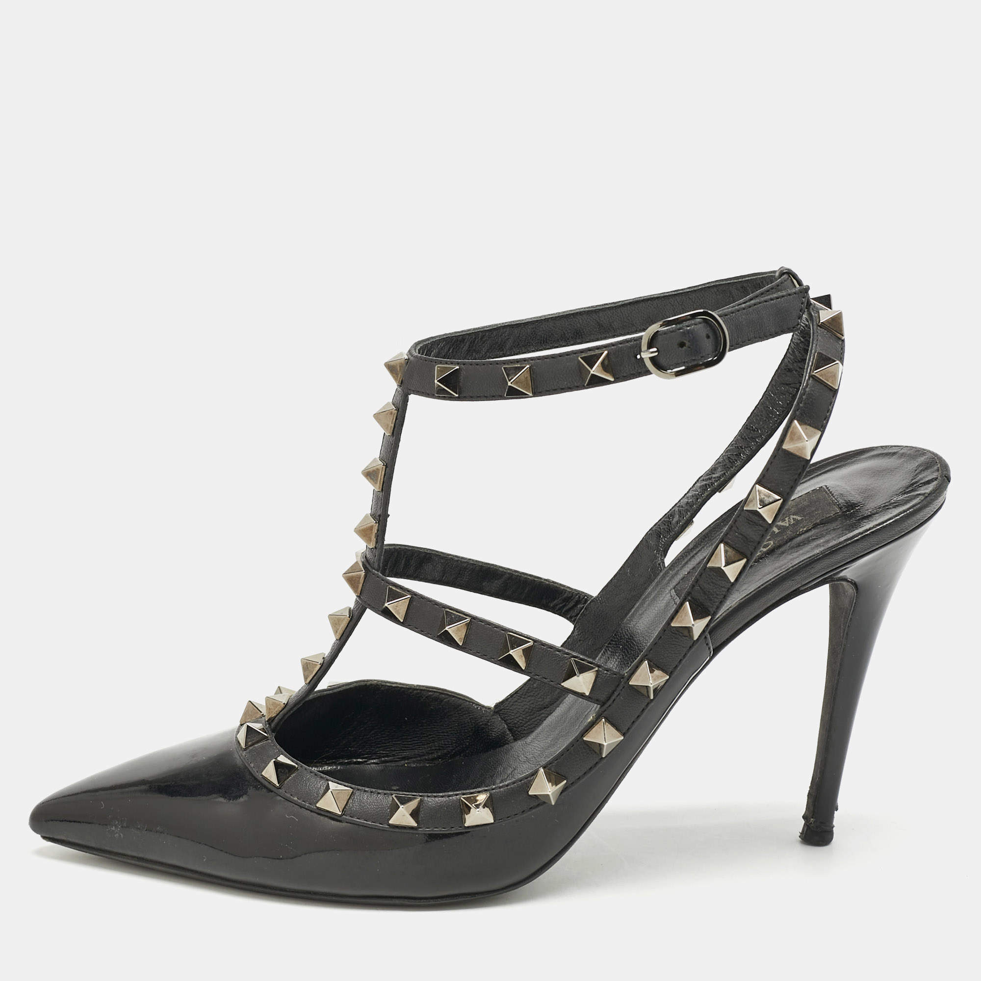 Valentino Black Patent and Leather Rockstud Caged Pumps Size 41