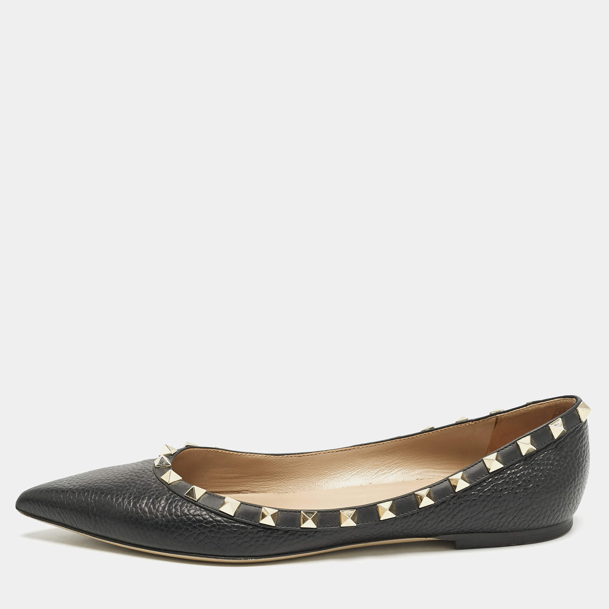 Valentino Black Leather Rockstud Ballet Flats Size 40