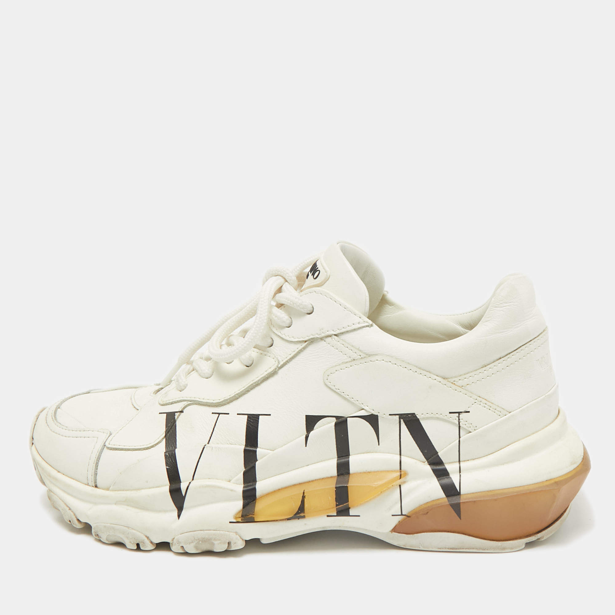 Valentino White Leather VLTN Bounce Sneakers Size 36