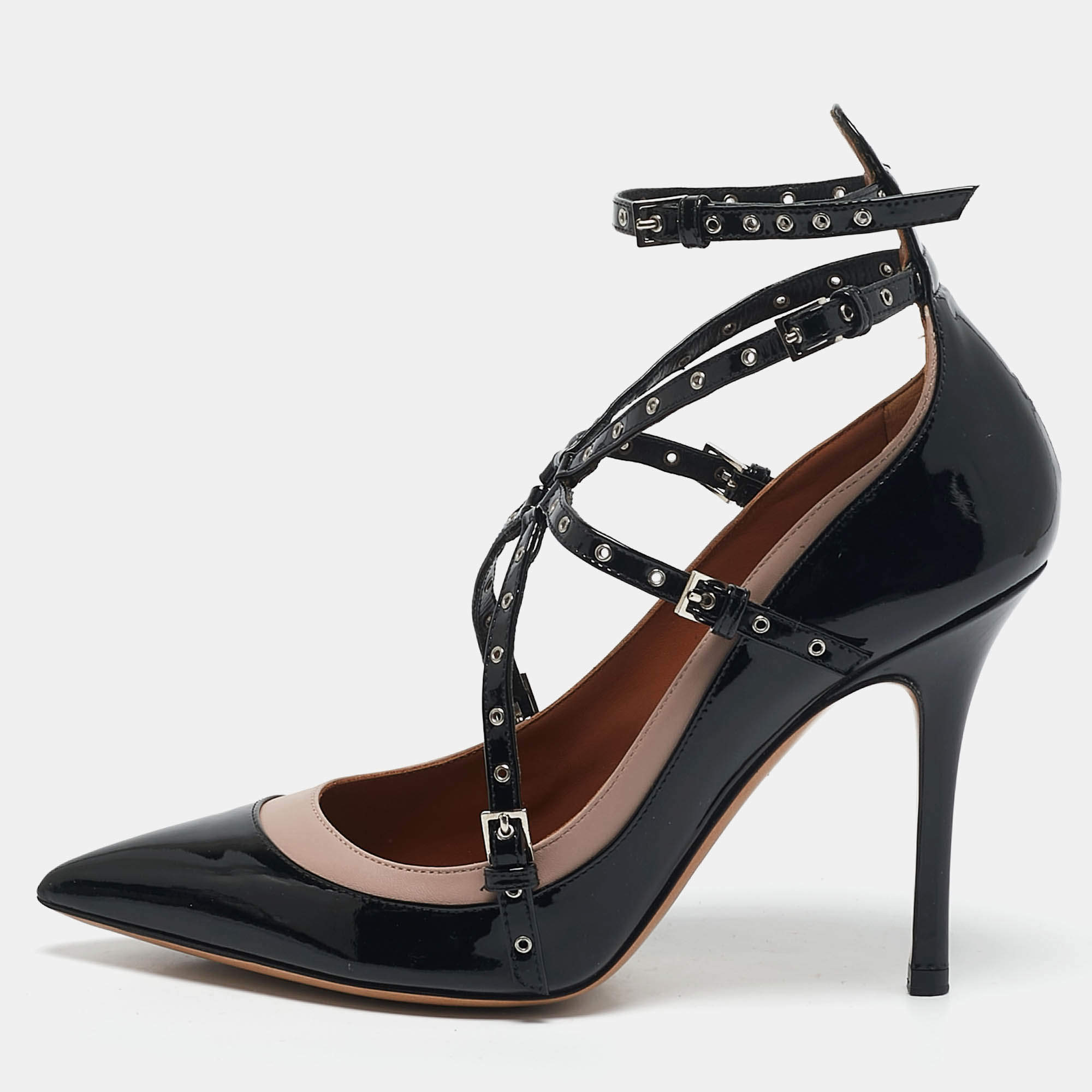 Valentino Black/Dusty Pink Patent and Leather Love Latch Pumps Size 38
