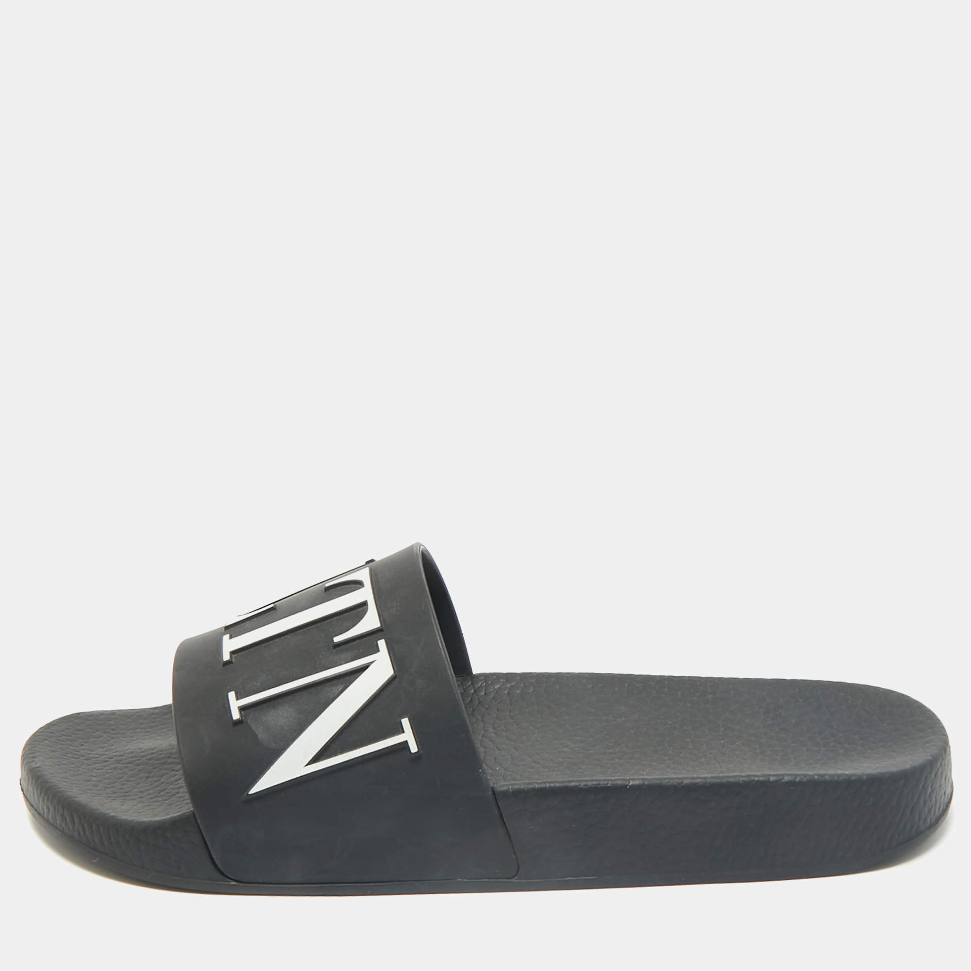 Valentino Black Rubber VLTN Pool Slide Flat Size 40