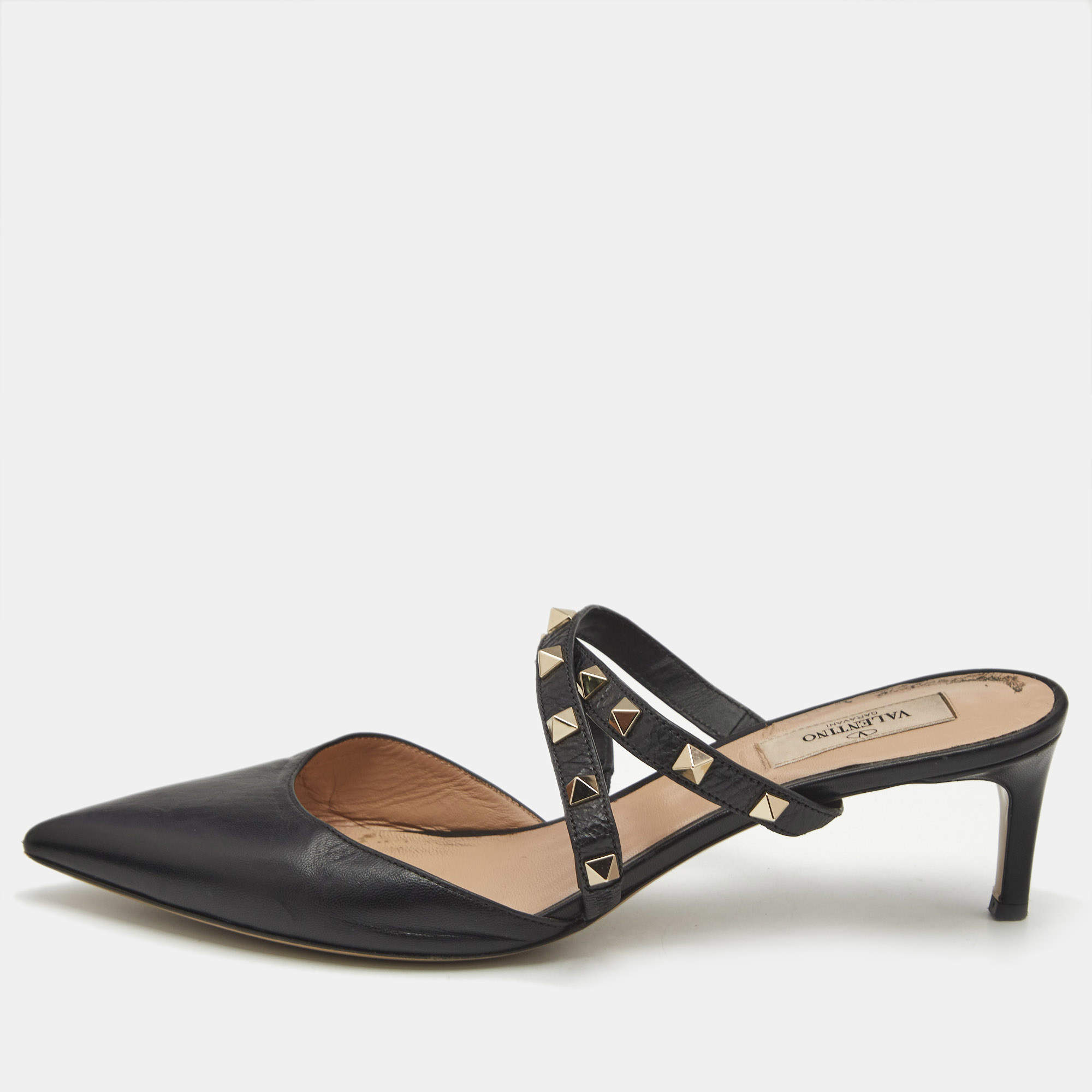 Valentino Black Leather Rockstud Mules Size 40.5