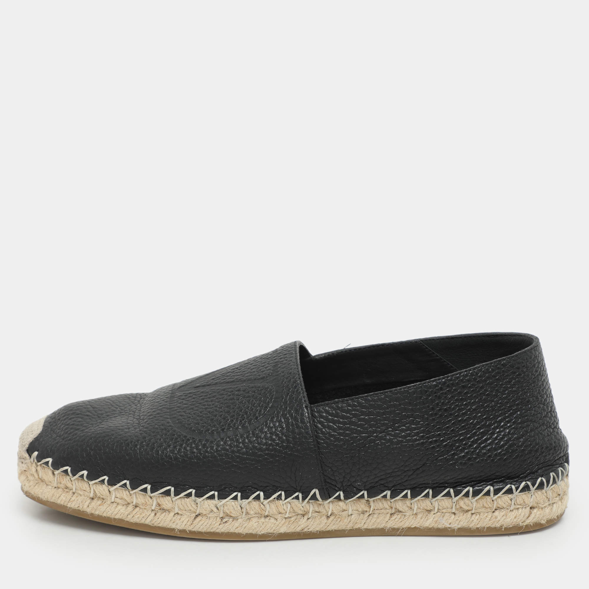 Pre Owned Valentino Black Leather VLogo Espadrille Flats Size 40