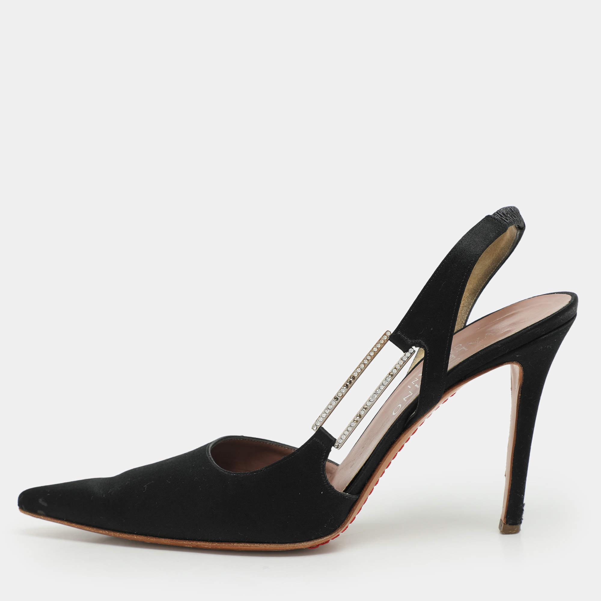 Pre Owned Valentino Black Satin D'orsay Slingback Pumps Size 40