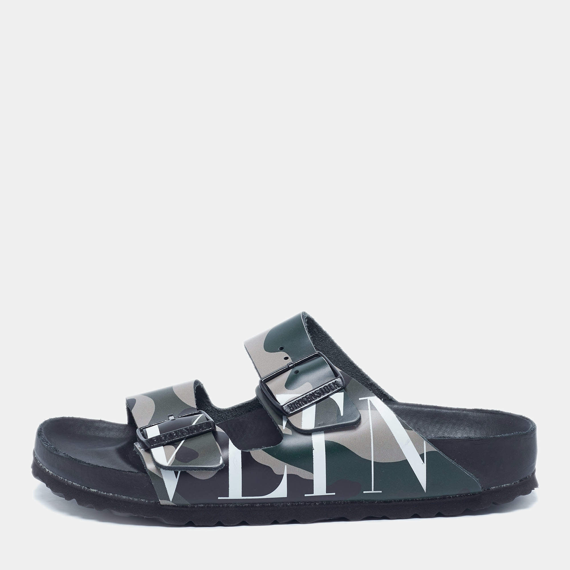 Pre Owned Valentino x Birkenstock Multicolor Camouflage Leather Arizona Slide Sandals Size 37