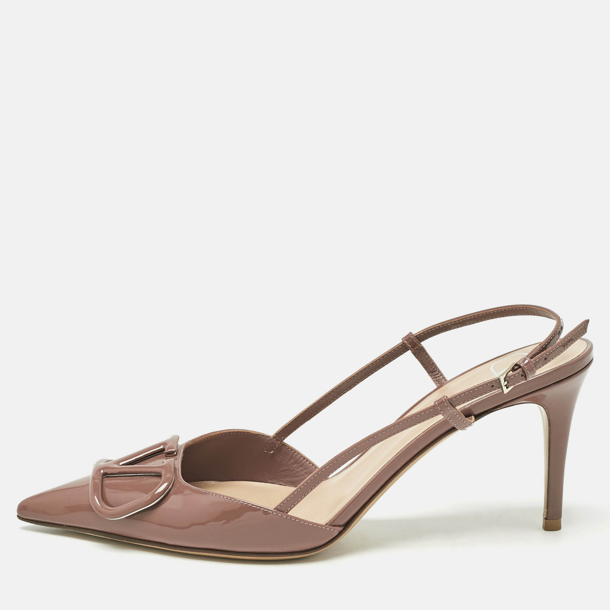 Pre Owned Valentino Beige  Patent Escape VLogo Pumps Size 40.5