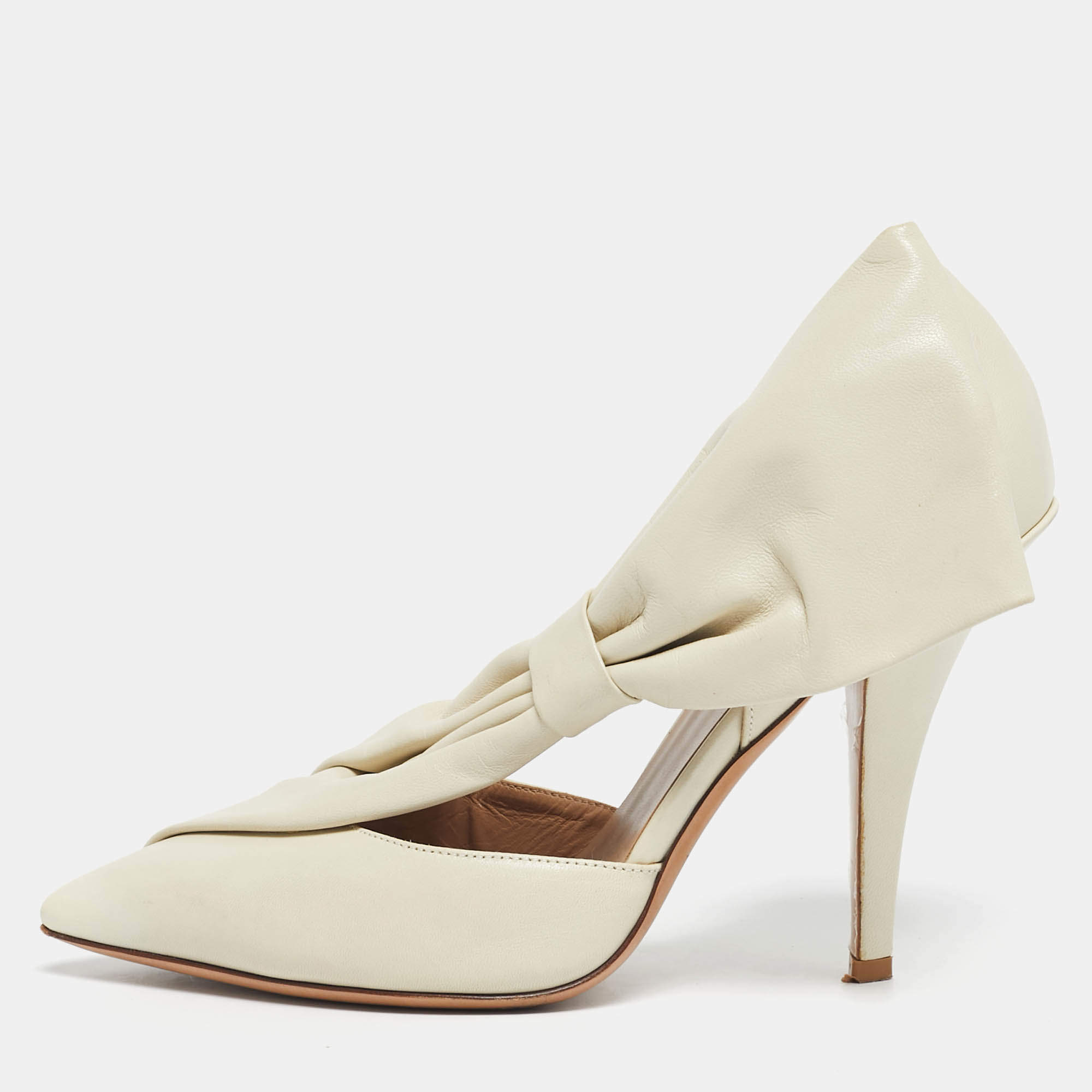 Pre Owned Valentino Off White Leather Bow D'orsay Pumps Size 37