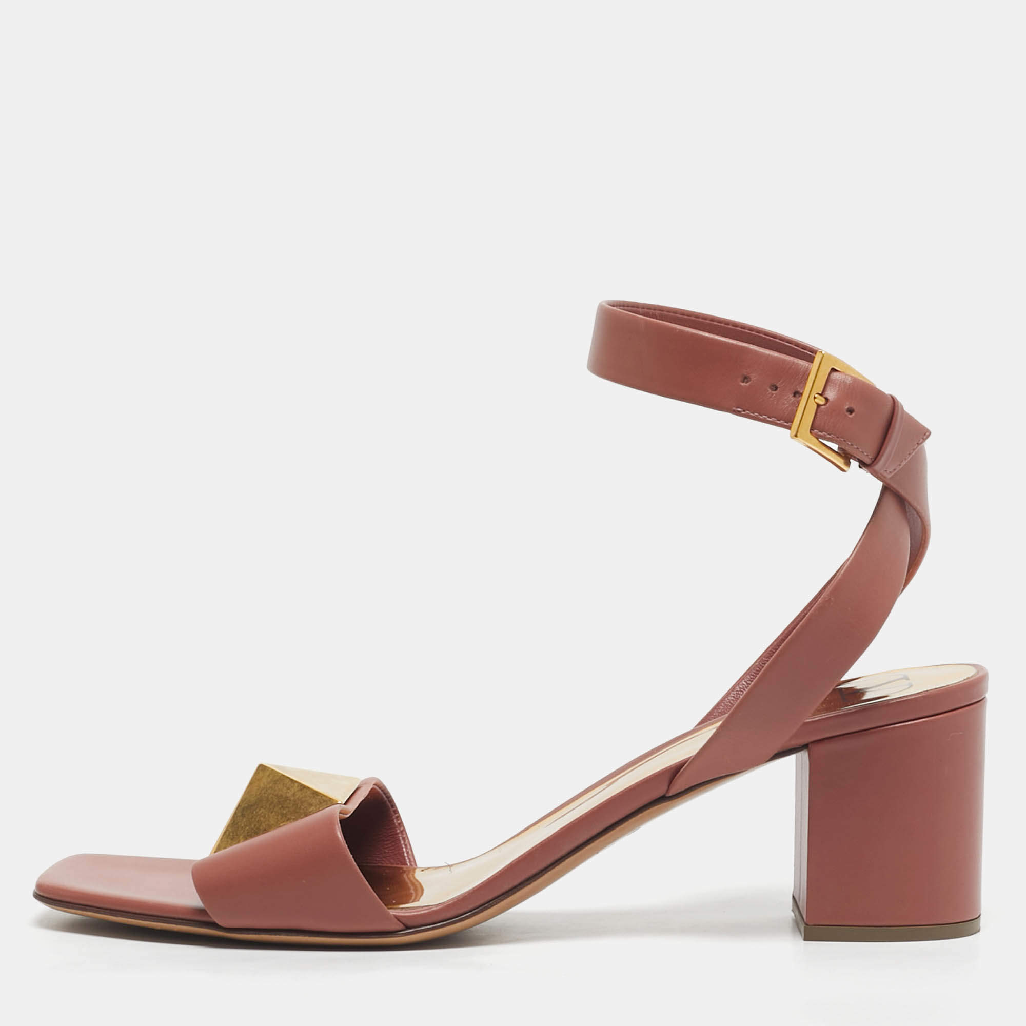 Pre Owned Valentino Brush Pink Leather One Stud Ankle Strap Sandals Size 41