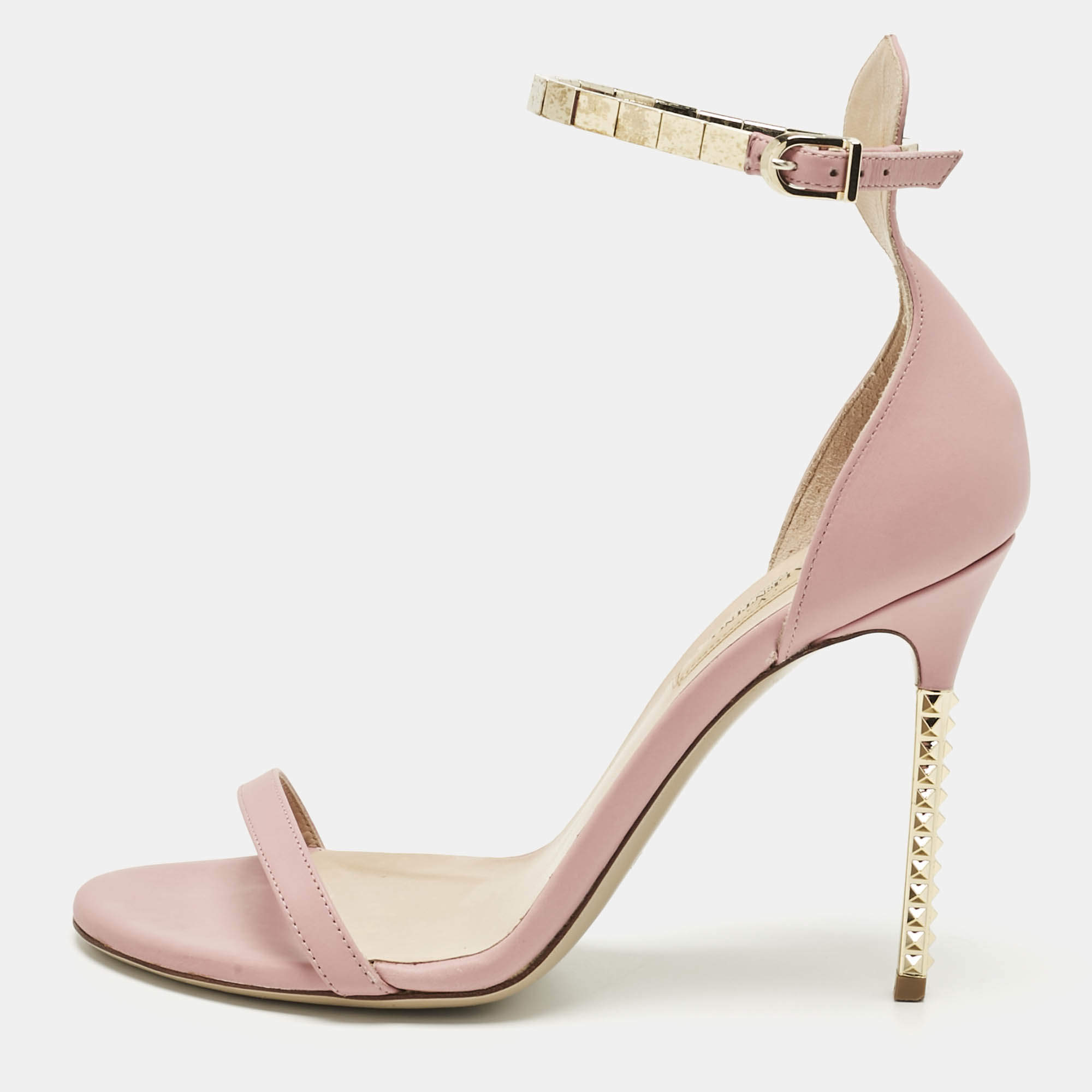 Pre Owned Valentino Pink Leather Embellished Ankle Strap Sandals Size 38