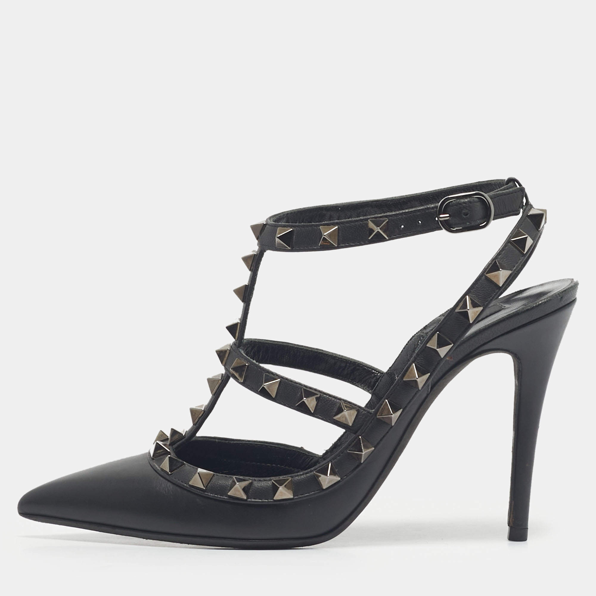Pre Owned Valentino Black Leather Rockstud Pumps Size 36