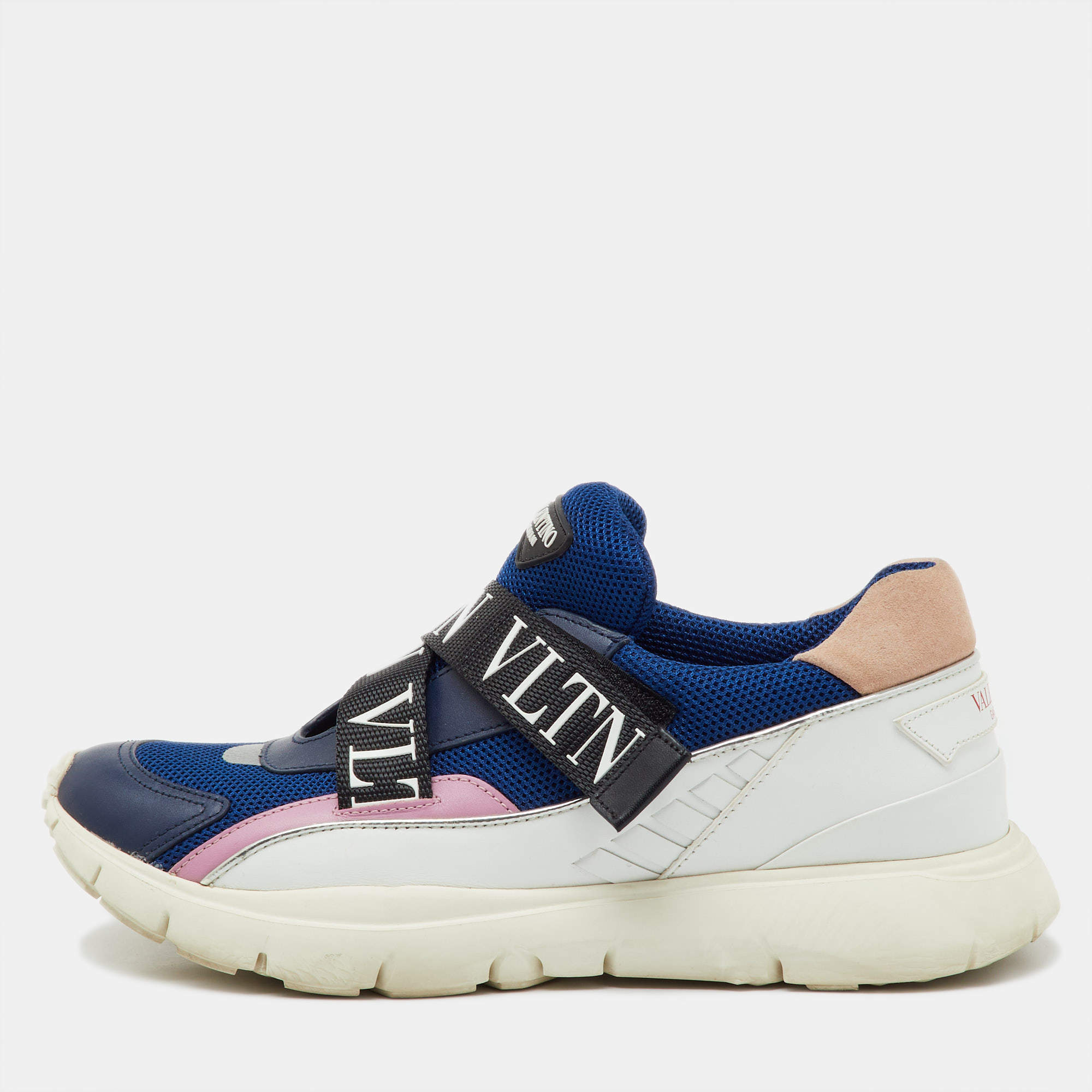 Pre Owned Valentino Multicolor Mesh and Leather VLTN Heroes Velcro Strap Sneakers Size 39