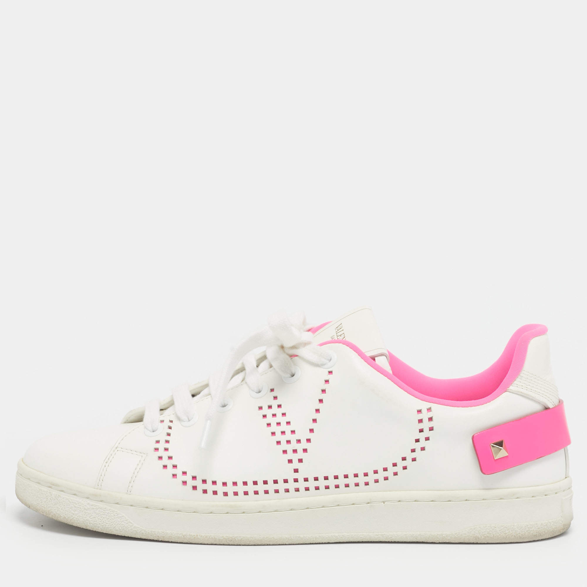 Pre Owned Valentino White Leather VLogo Low Top Sneakers Size 38