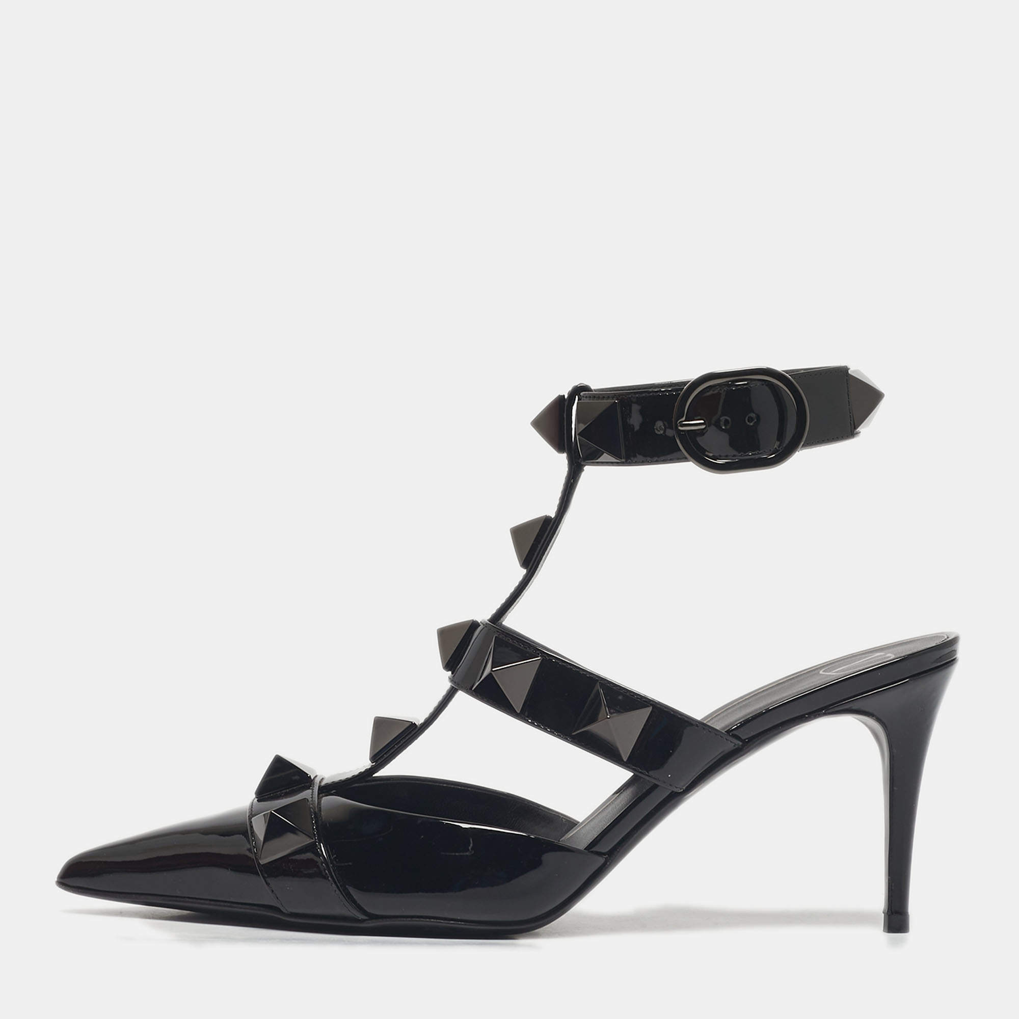 Pre Owned Valentino Black Patent Leather Roman Stud Pumps Size 40.5