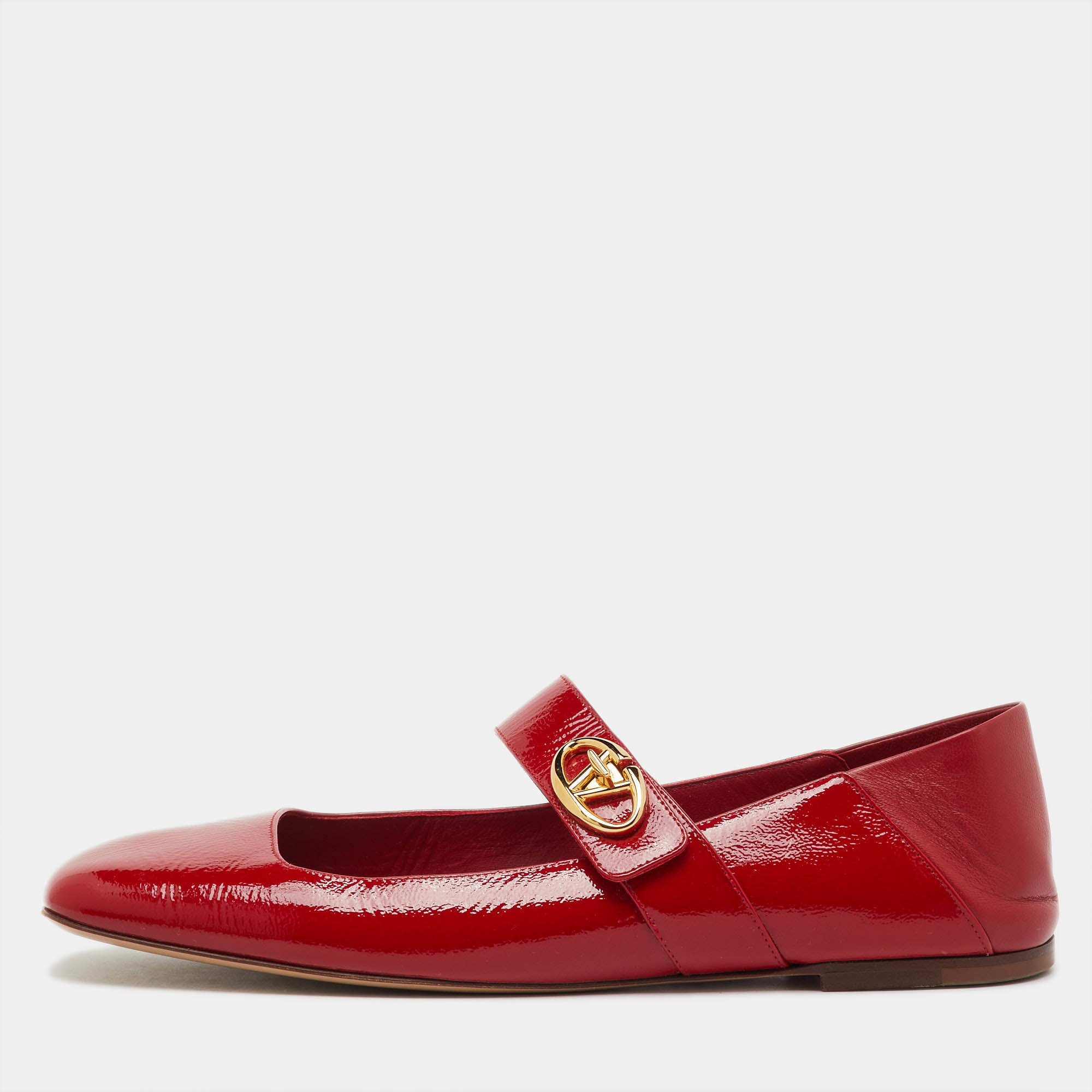 Pre Owned Valentino Red Patent Leather VLogo Locker Mary Jane Ballet Flats Size 42