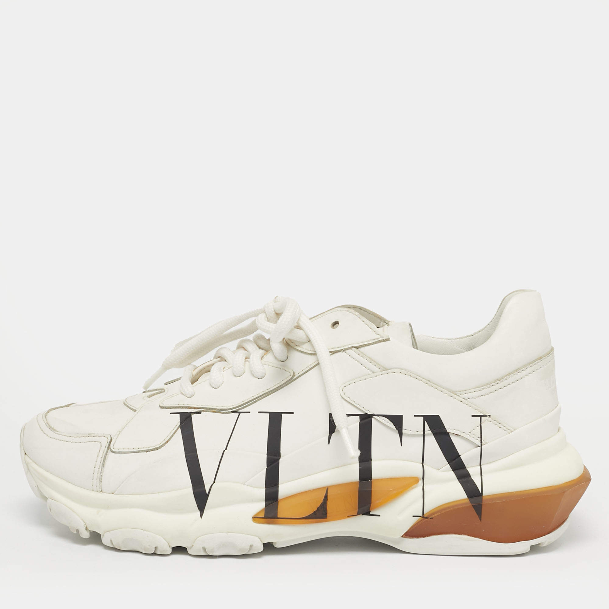 Pre Owned Valentino White Leather VLTN Bounce Sneakers Size 36