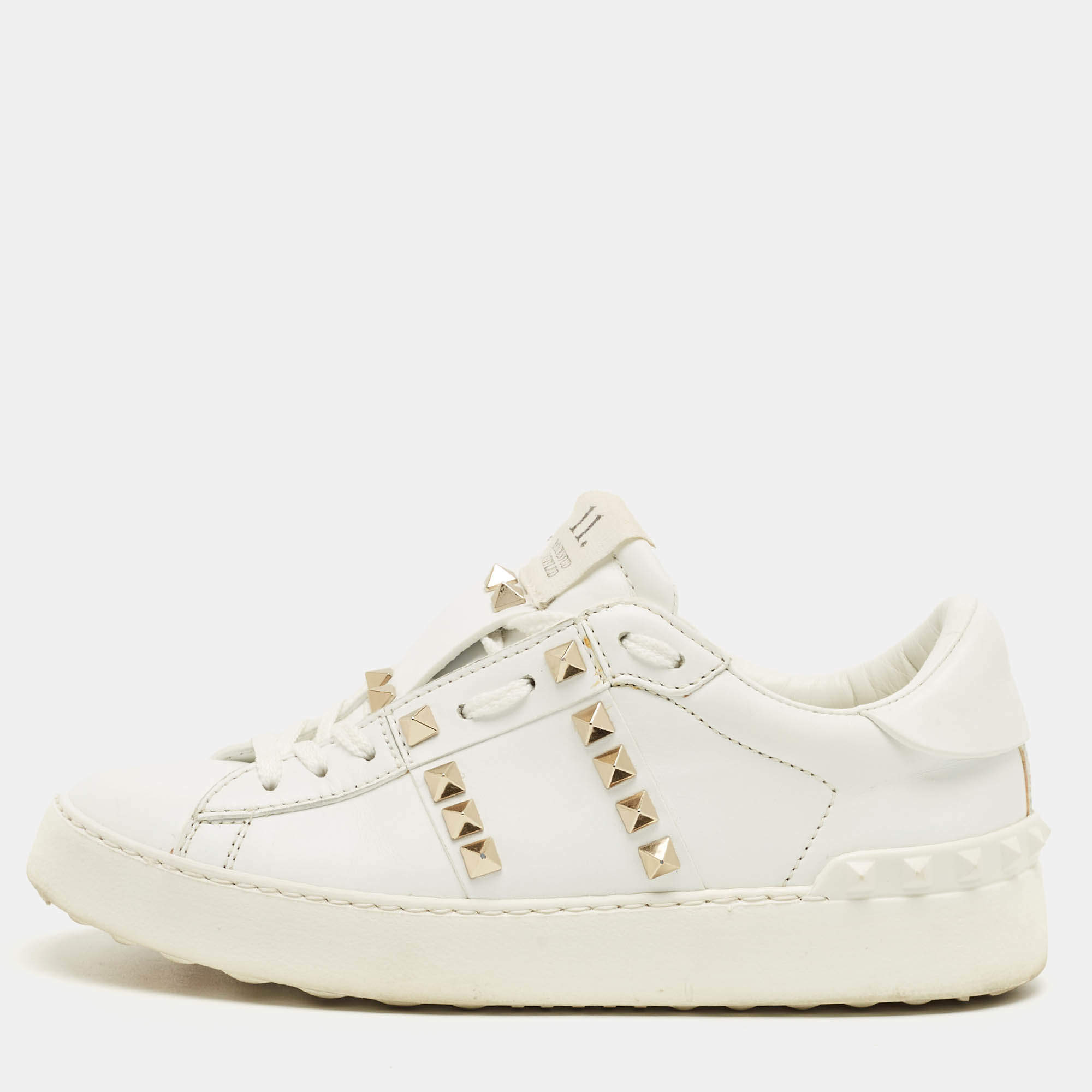 Pre Owned Valentino White Leather Rockstud Untitled Low Top Sneakers Size 34