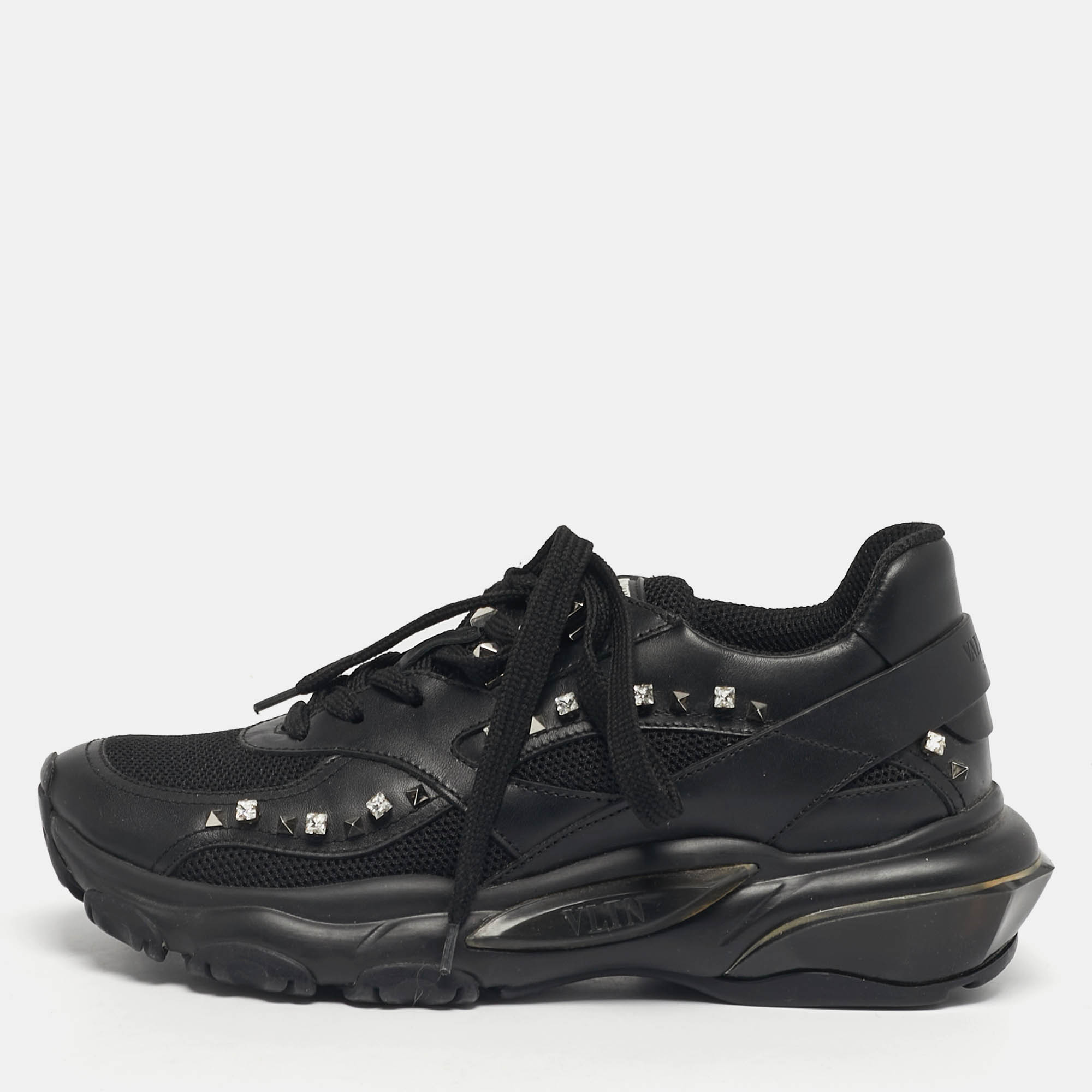 مملوكة مسبقًا Valentino Bounce Size 36 Black Leather and Mesh Lace Up Sneakers
