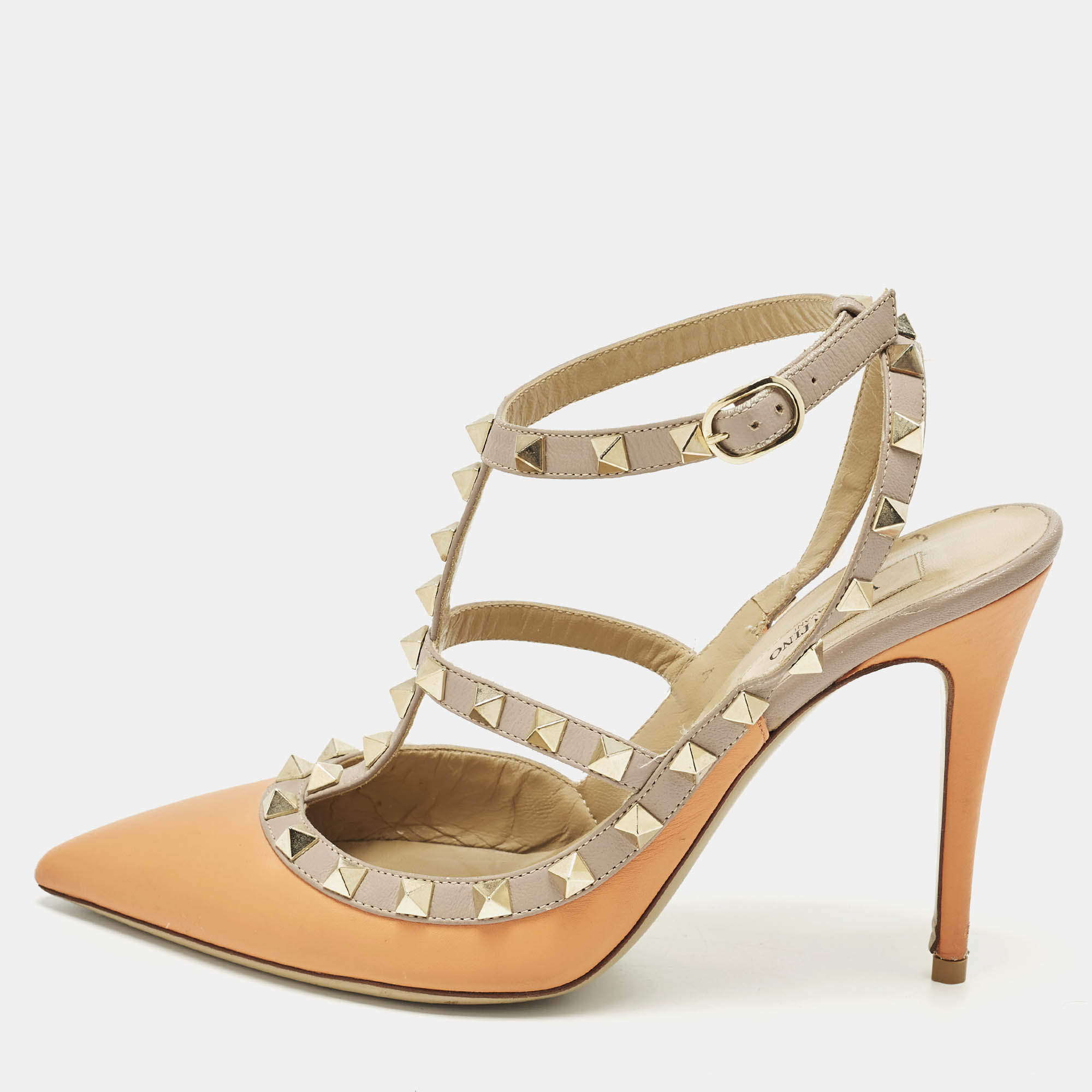 مملوكة مسبقًا Valentino Rockstud Size 38.5 Beige/Orange Leather Pumps