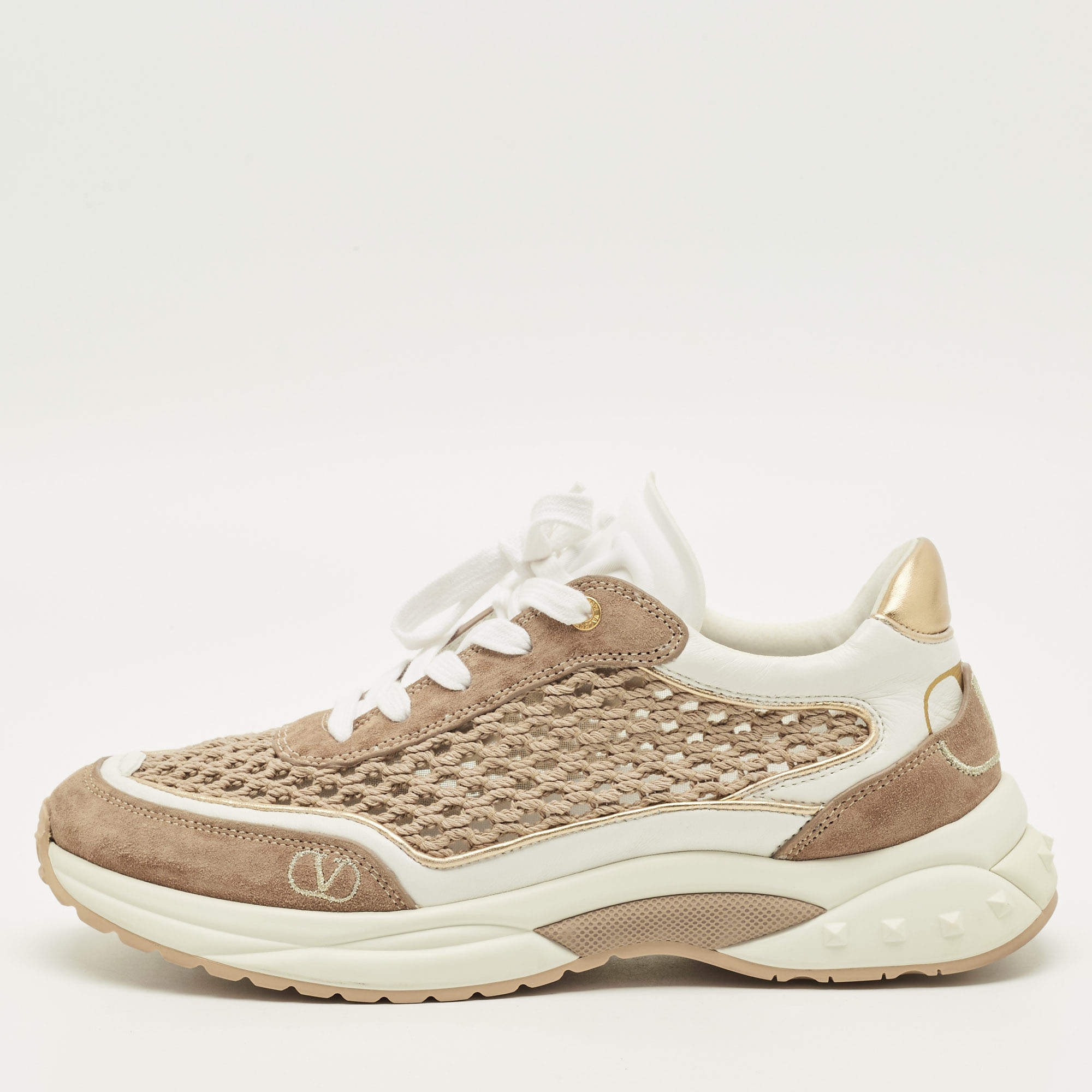 مملوكة مسبقًا Valentino Ready Go Size 39 White/Brown Leather and Suede Low Top Sneakers