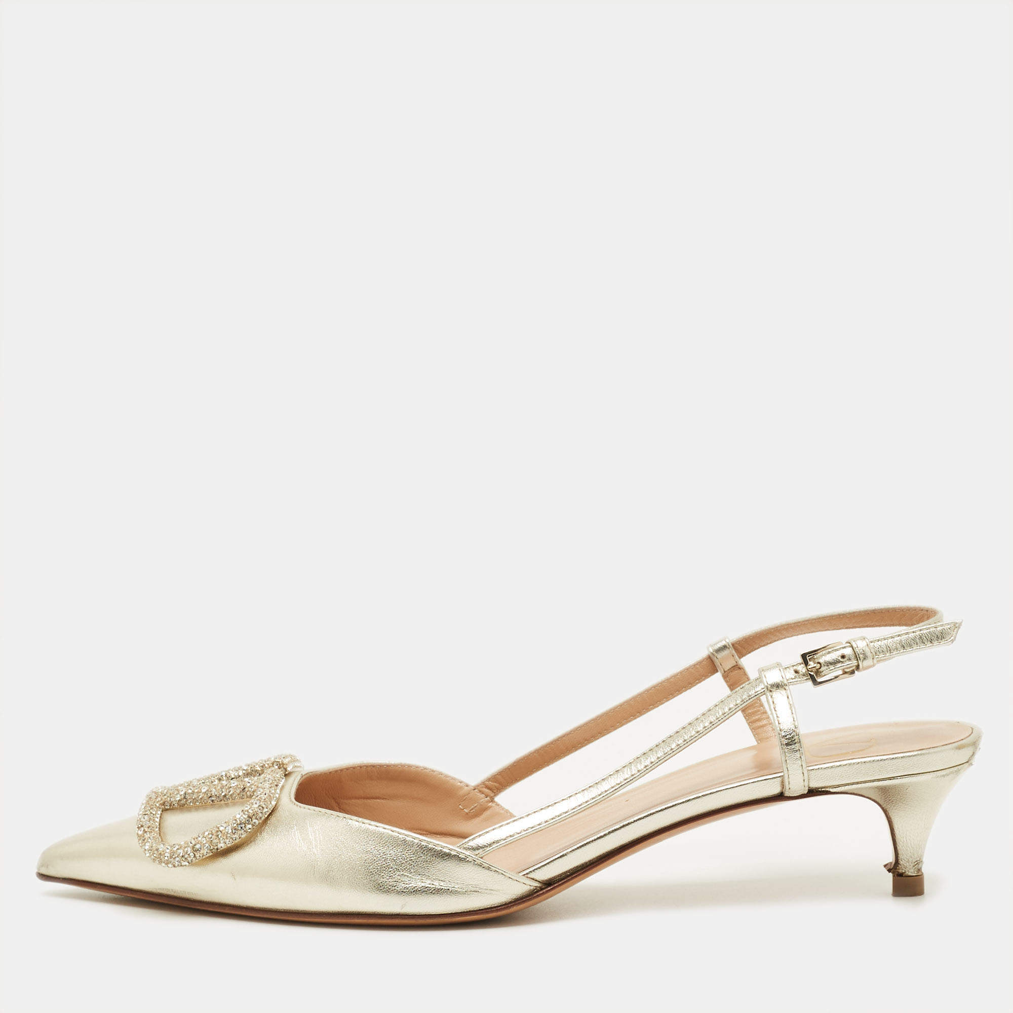 مملوكة مسبقًا حذاء كعب عالي فالنتينو جلد لامع بشعار في لوغو حزام كاحل مقاس 39