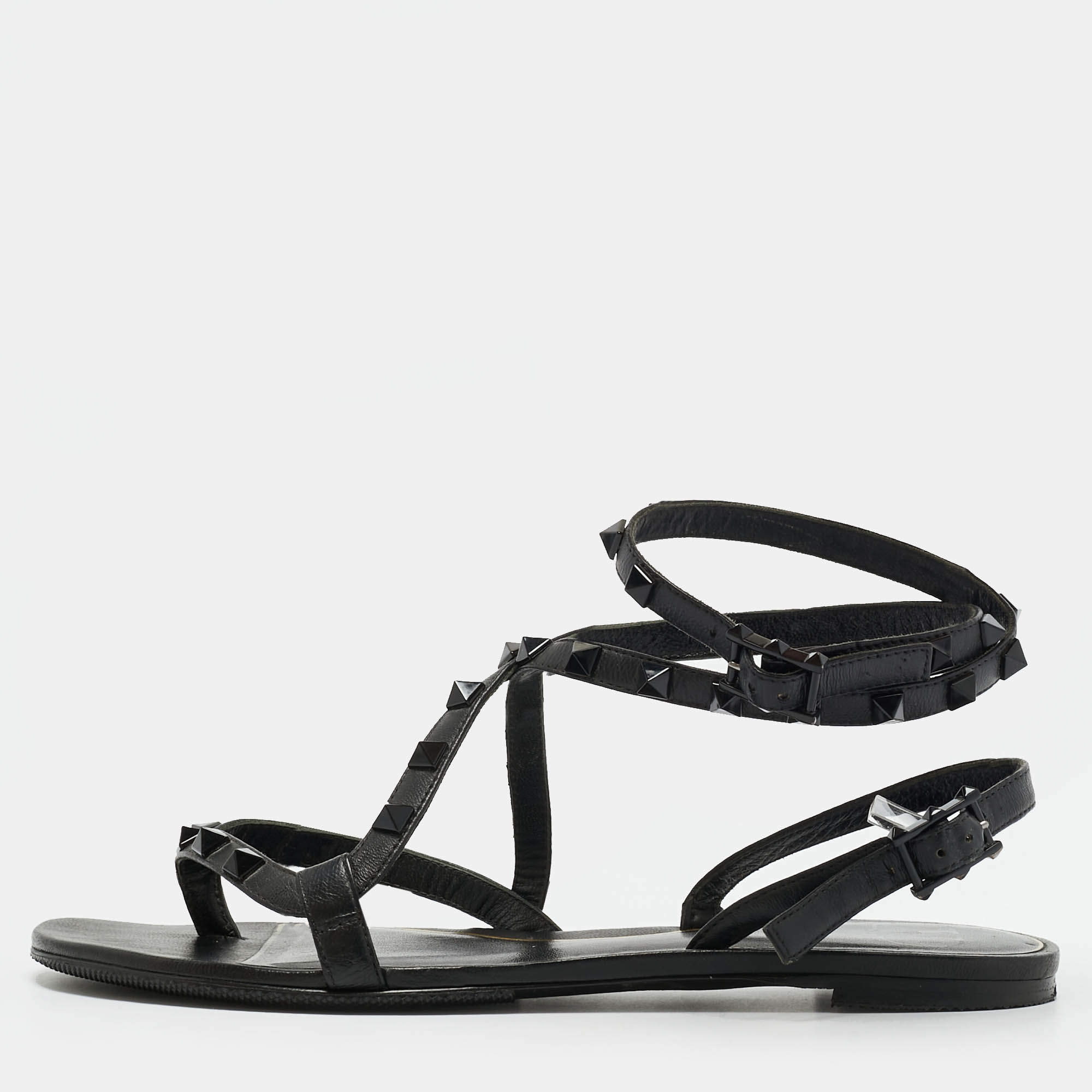 مملوكة مسبقًا حذاء فلات فالتنينو روكستد جلد كاحل أسود مقاس 37