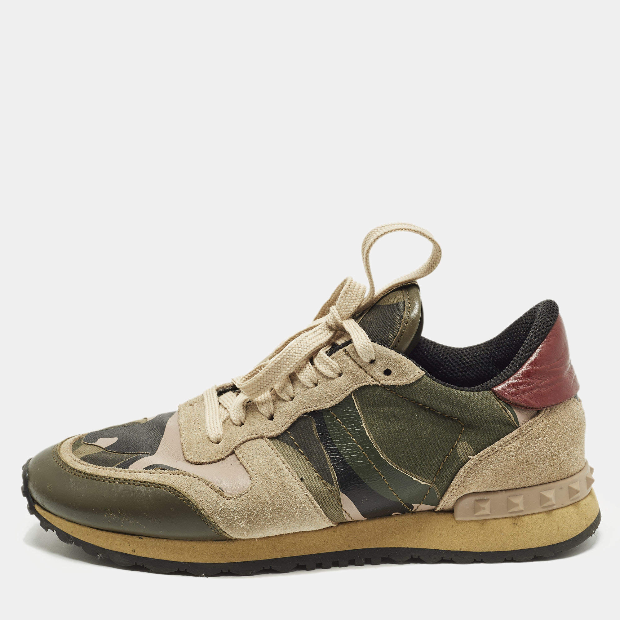 مملوكة مسبقًا Valentino Rockrunner Size 39 Multicolor Leather and Suede Camouflage Low Top Sneakers