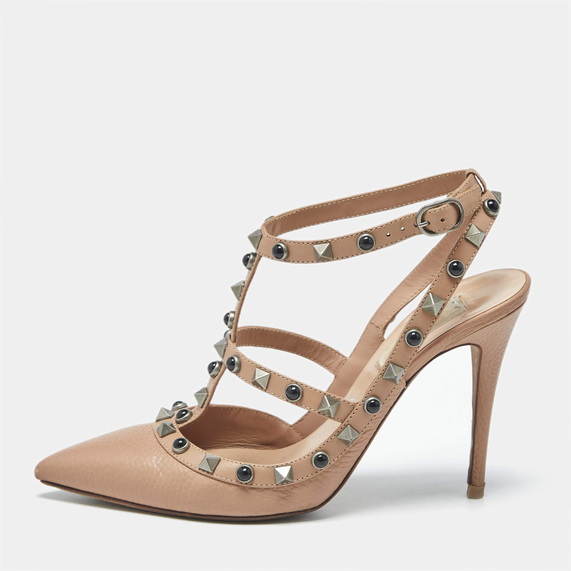Pre Owned Valentino Rockstud Size 37 Beige Leather Pumps