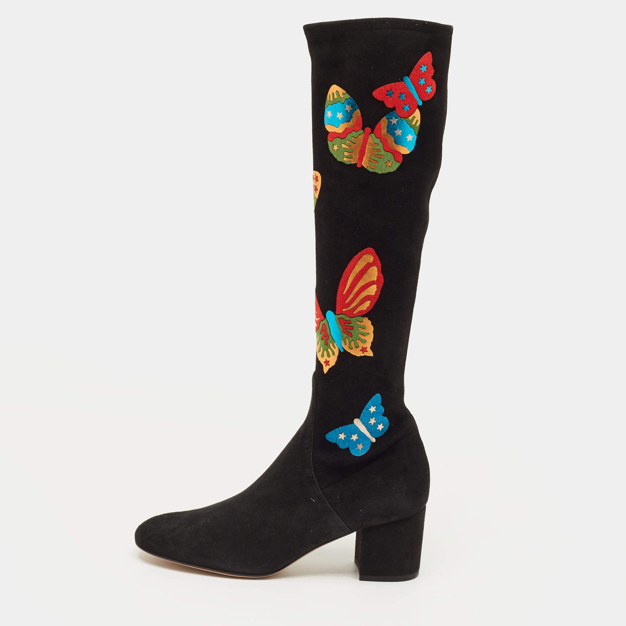 Pre Owned حذاء بوت فالتنينو جلد أحمر بطول الركبة مقاس 40