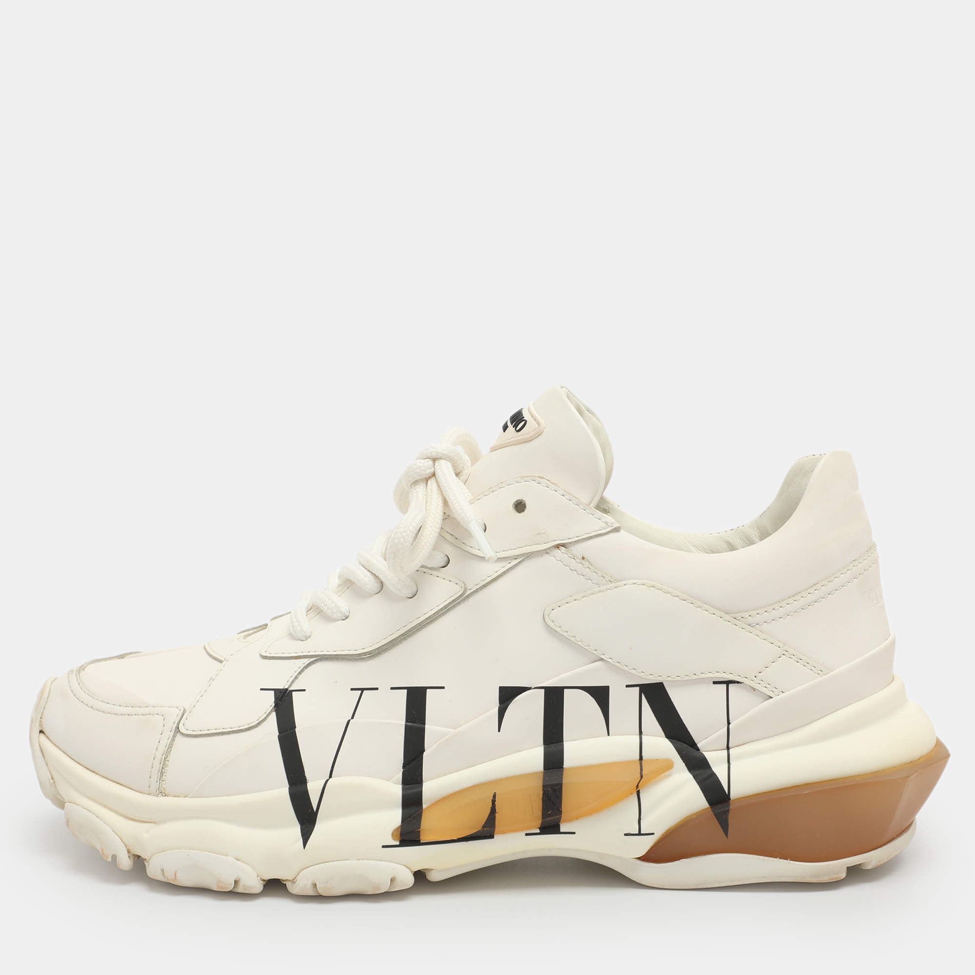 Pre Owned Valentino VLTN Bounce White Leather Sneakers Size 38