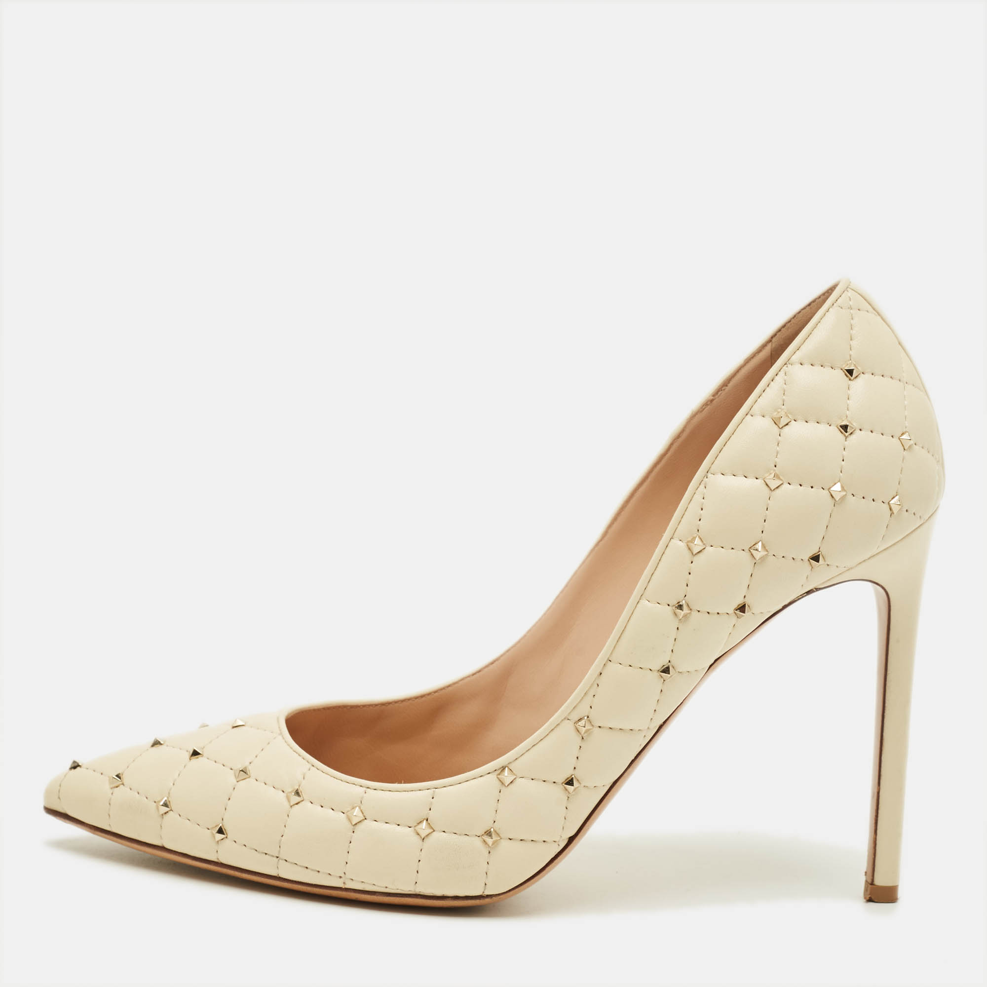 Pre Owned Valentino Rockstud Size 41 Cream Leather D'orsay Pumps