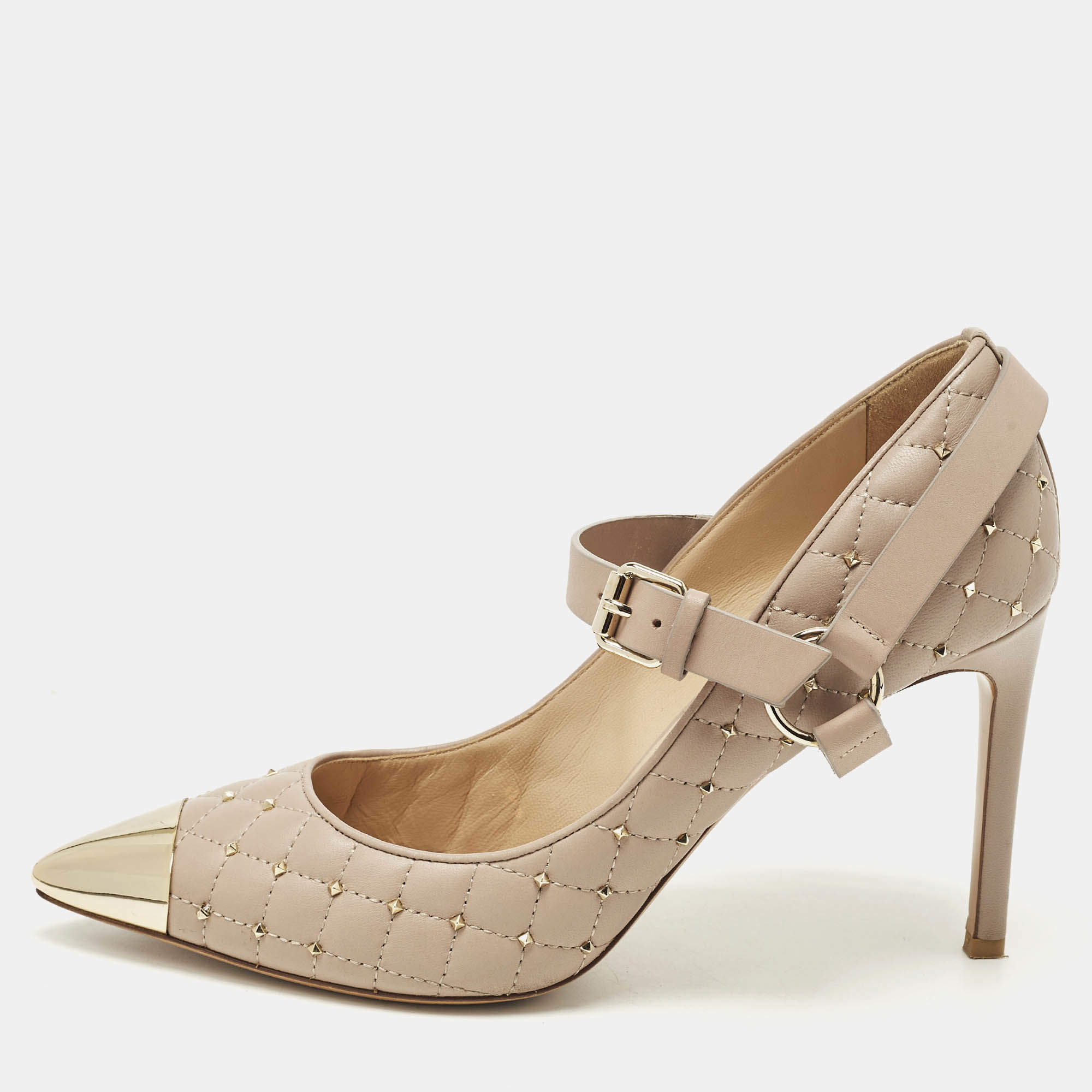 Pre Owned Valentino Rockstud Size 39 Dusty Pink Quilted Leather Mary Jane Pumps