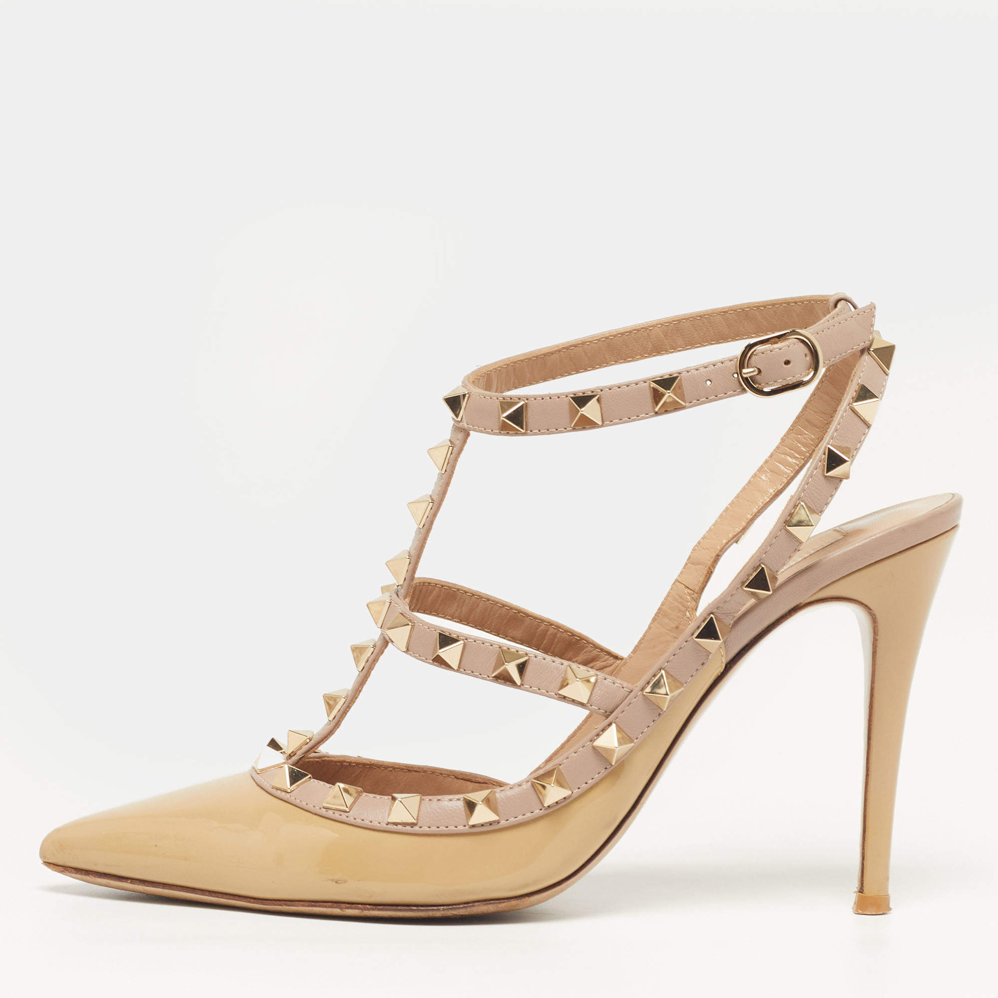 مملوكة مسبقًا Valentino Rockstud Size 38 Beige/Brown Patent and  Leather Pumps