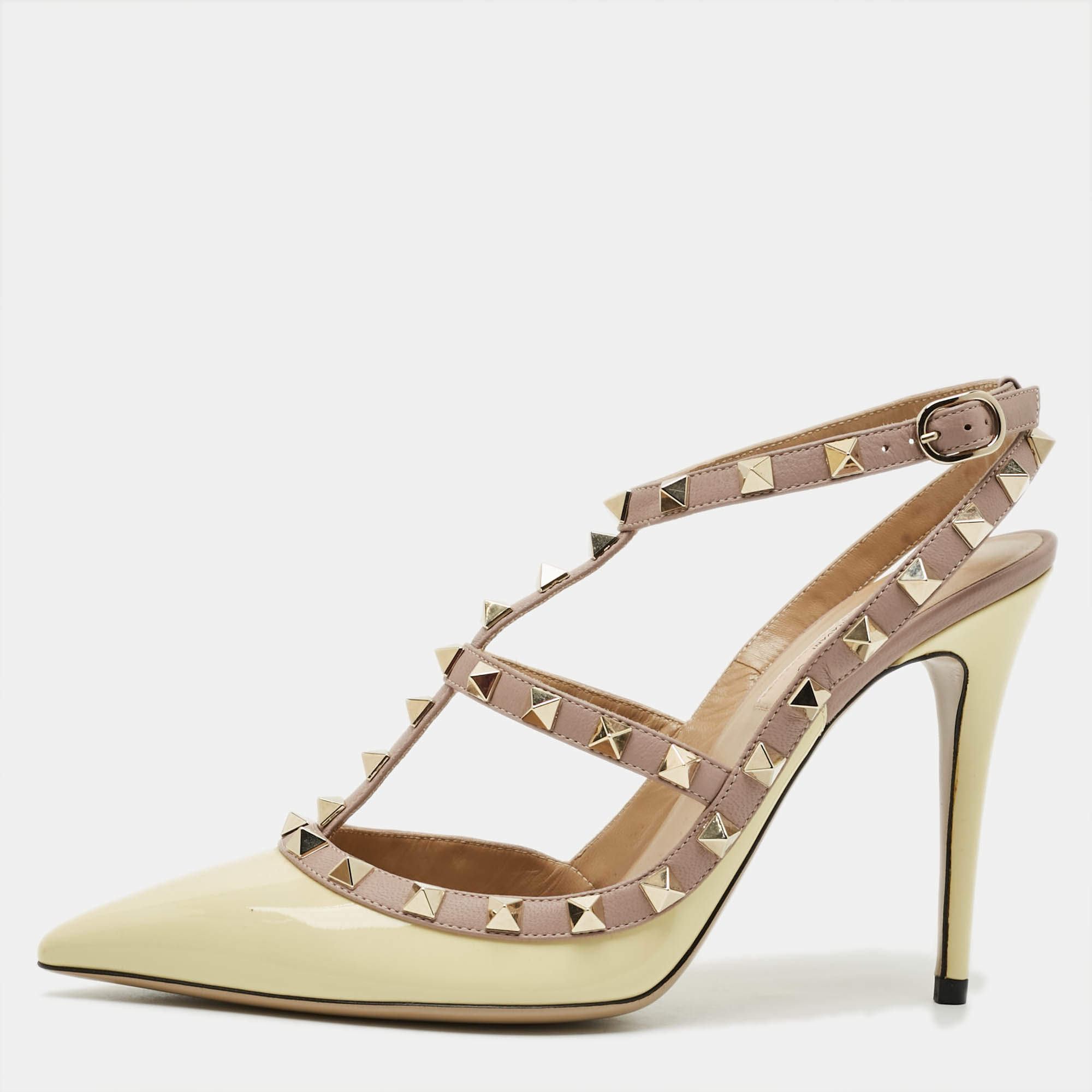 مملوكة مسبقًا Valentino Rockstud Size 39.5 Cream/Beige Leather and Patent Leather Pumps