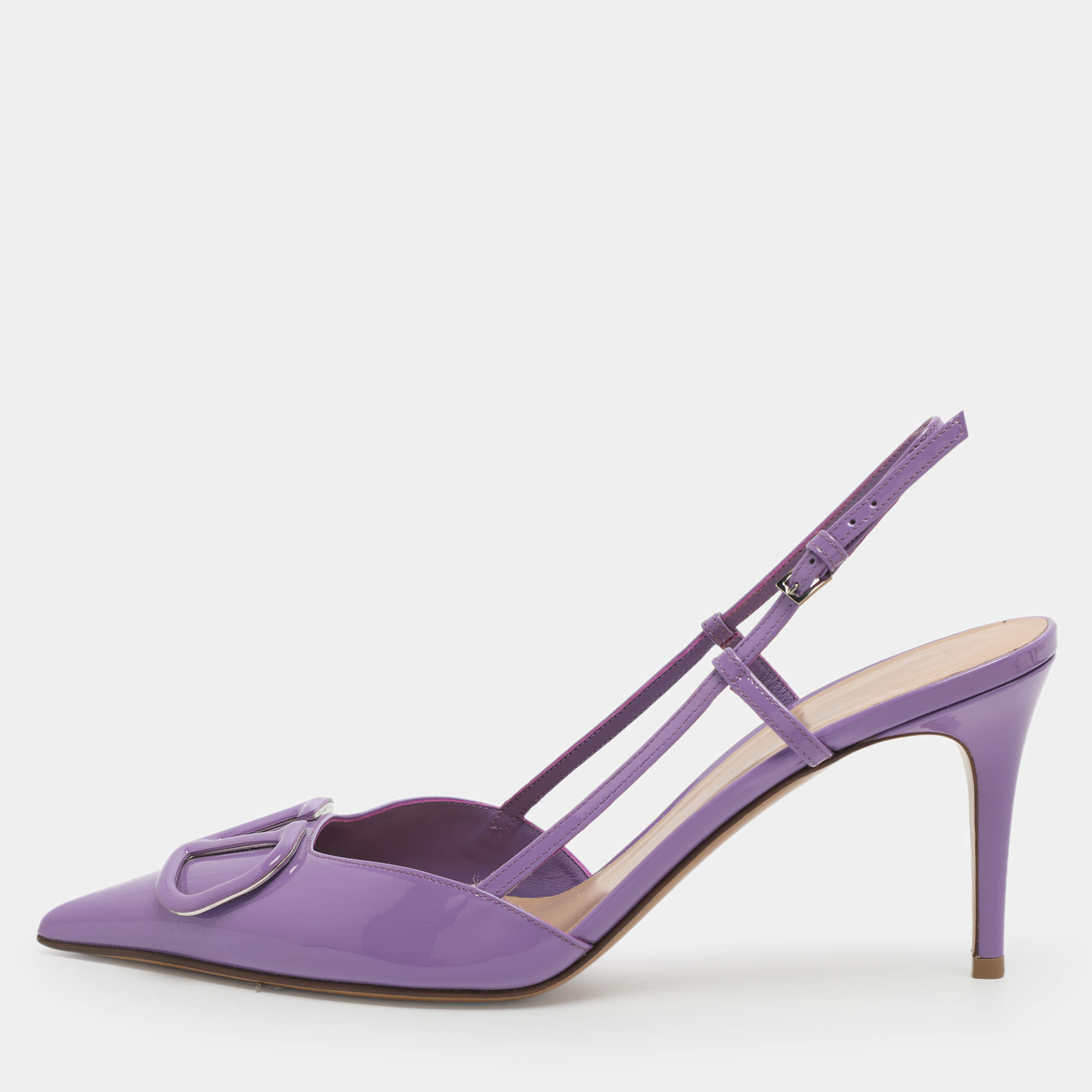 Pre Owned حذاء كعب عالي فالنتينو شعار بحجم 41 جلدي لامع بنفسجي