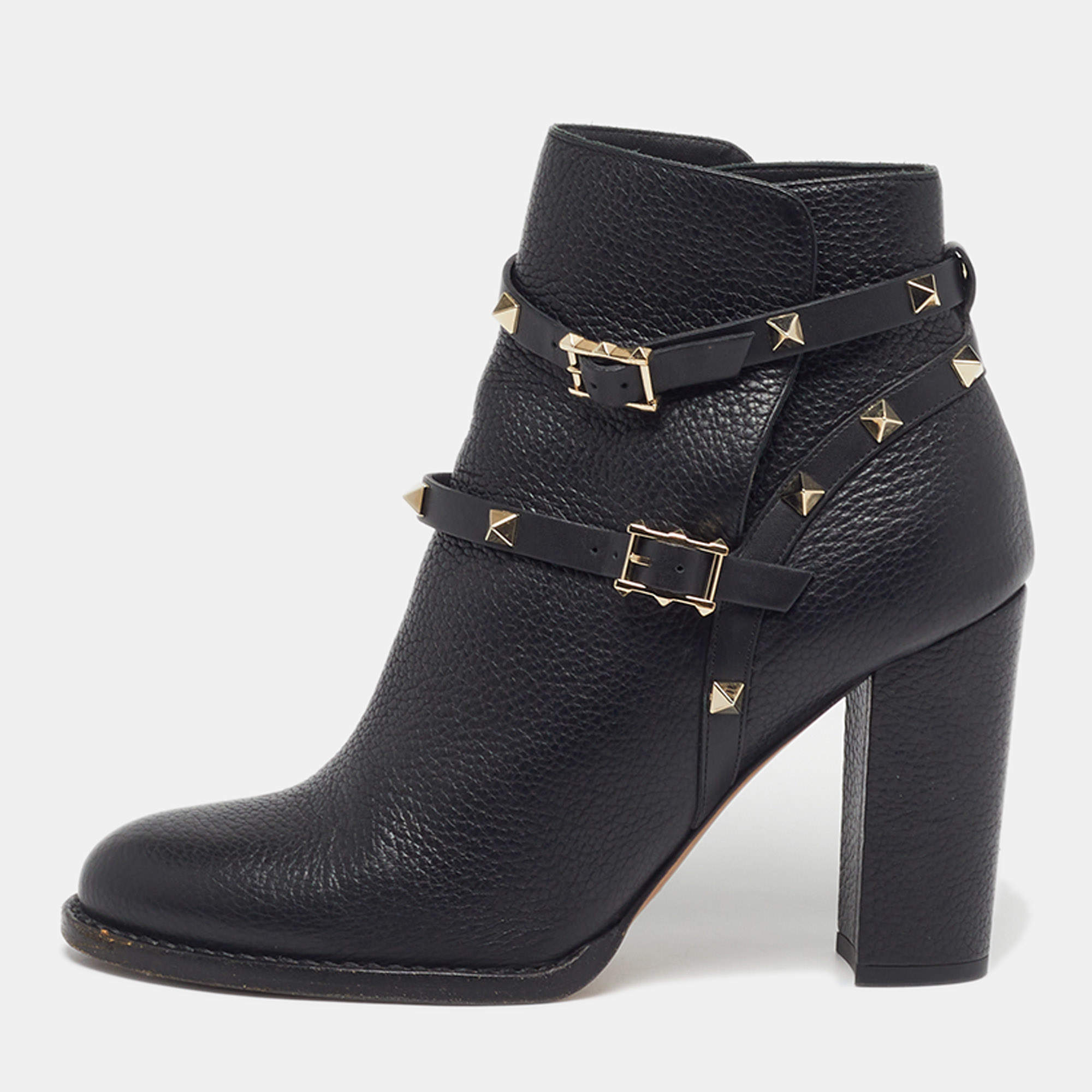 مملوكة مسبقًا Valentino Rockstud Size 39 Black Leather Ankle Length Boots