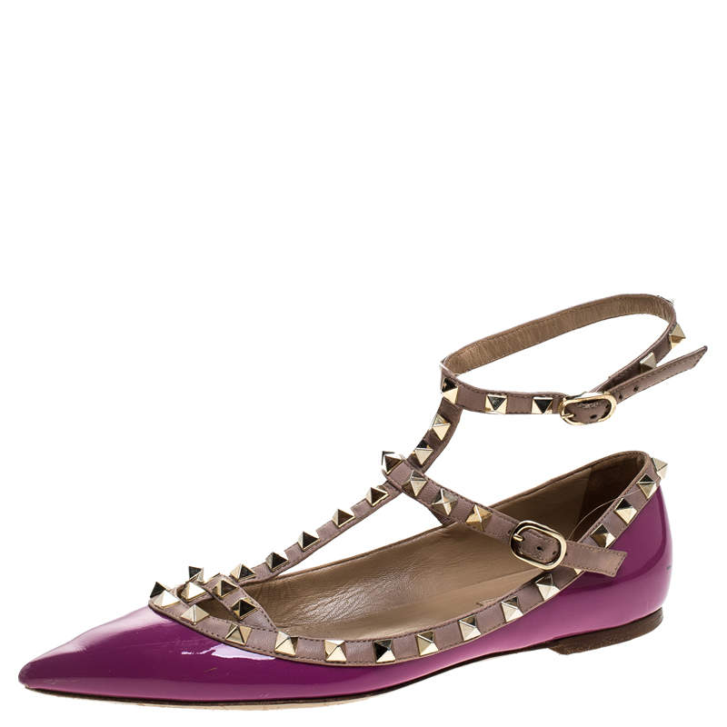 Valentino Purple Patent Leather And Leather Rockstud Double Ankle Strap ...