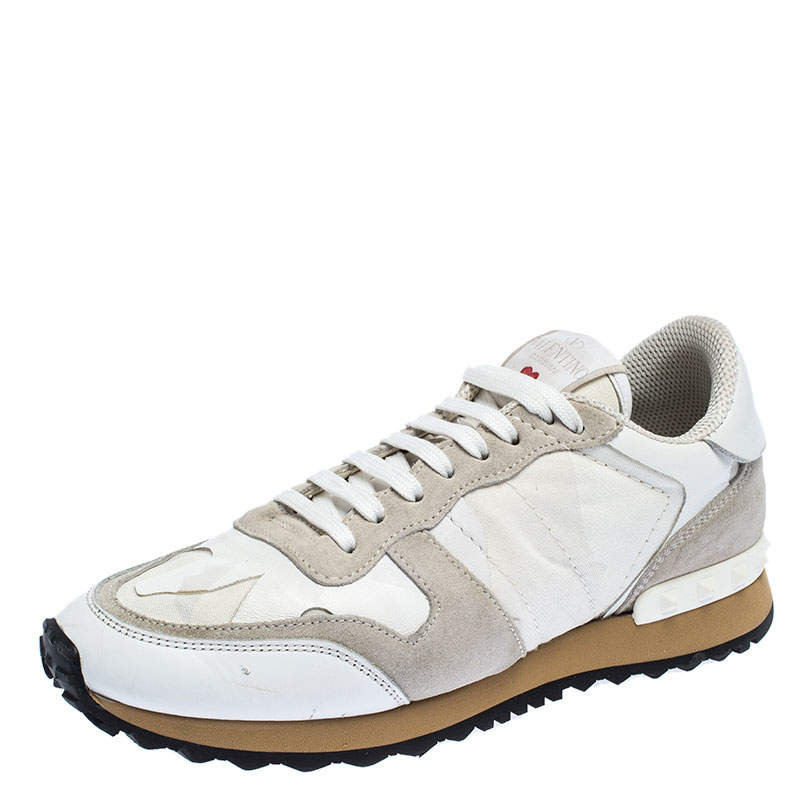 Valentino White/Grey Leather and Suede L'Amour Rockrunner Low Top ...