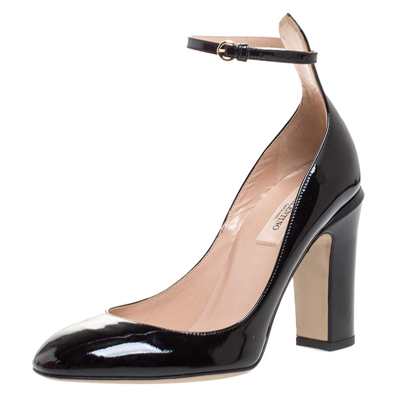 Valentino Black Patent Leather Tango Ankle Strap Pumps Size 38 TLC