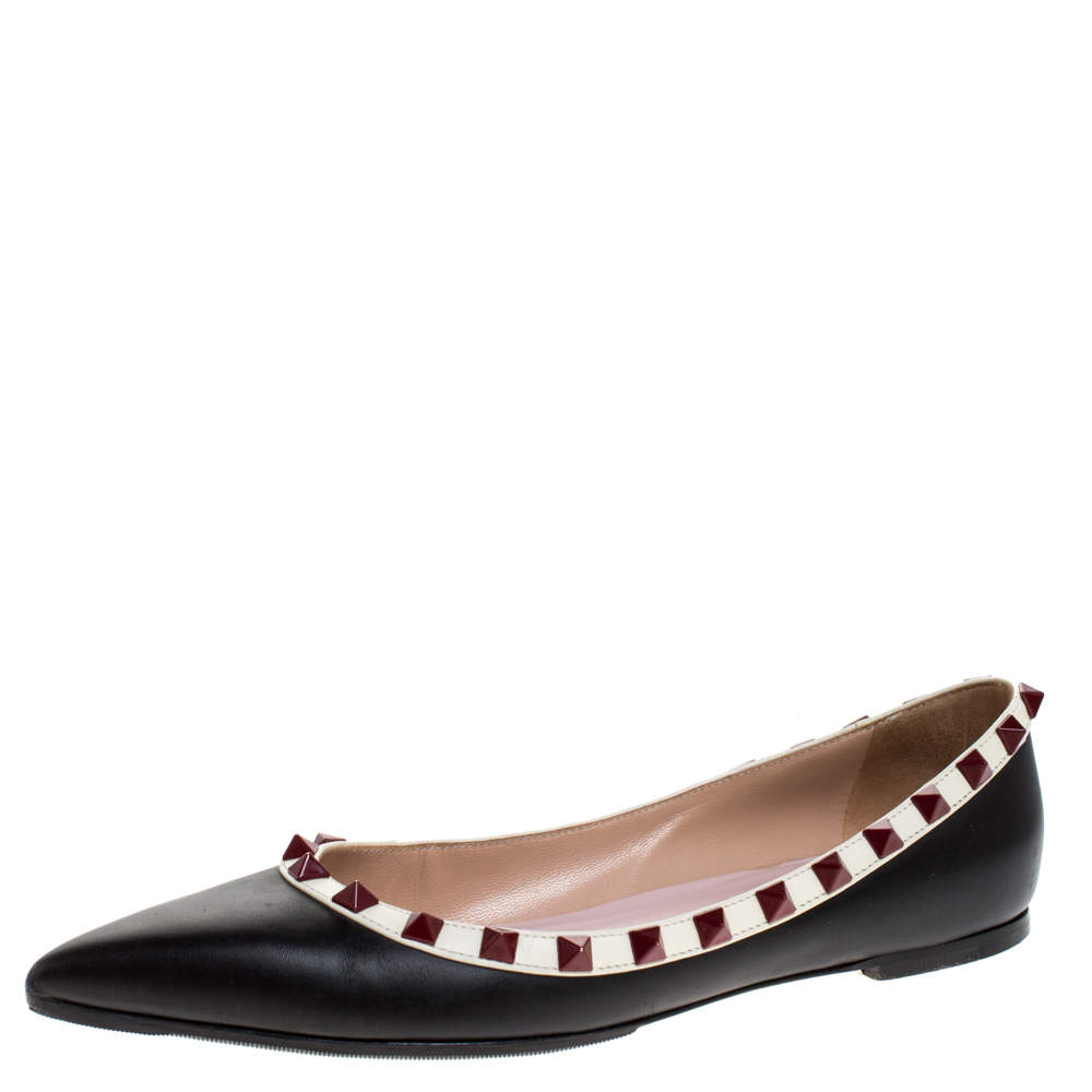 Pre Owned Valentino Black Leather Rockstud Flats Size 36