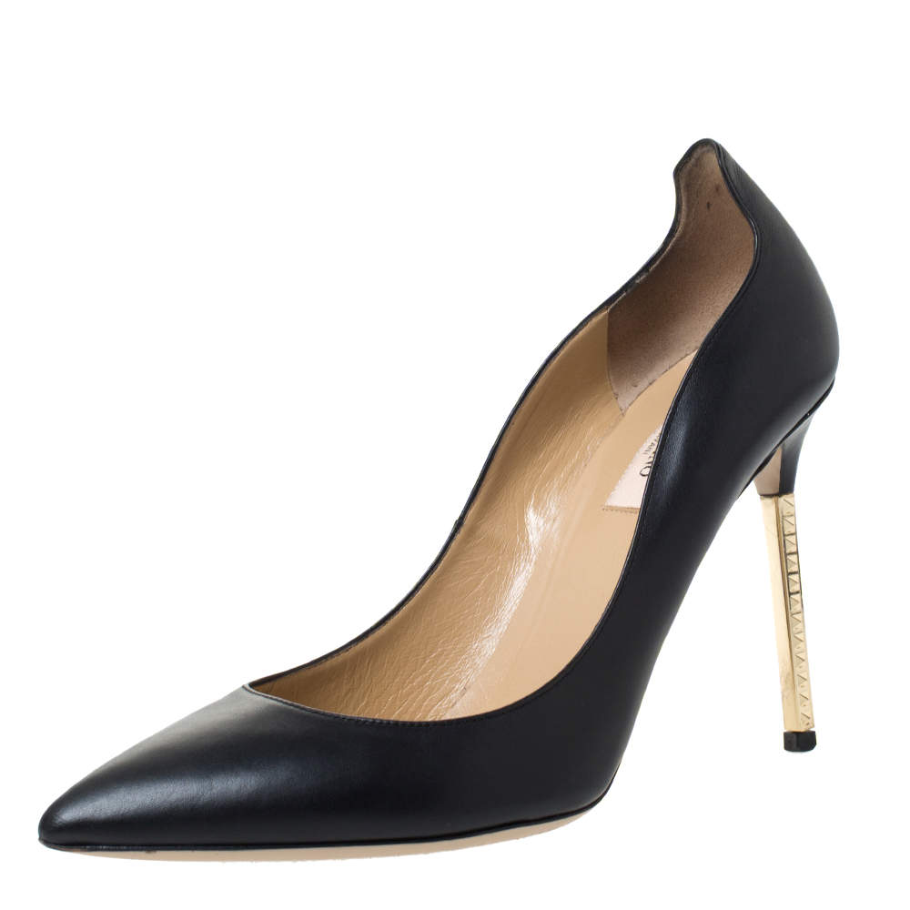 Pre Owned Valentino Black Leather Pointed Toe Pumps Size 39.5