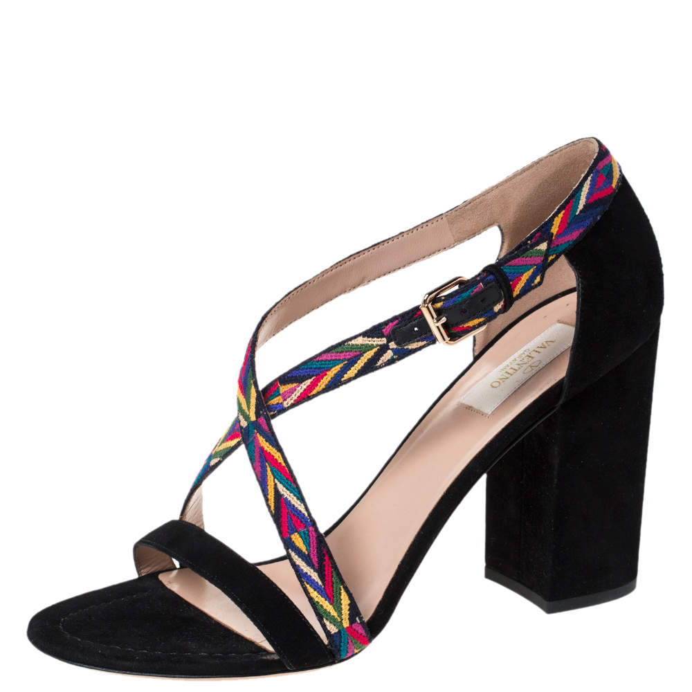 Valentino Multicolor Suede Native Block Heel Sandals Size 40.5