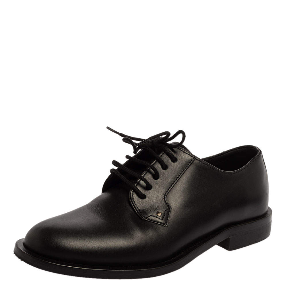 Pre Owned Valentino Black Leather Lace Oxfords Size 36