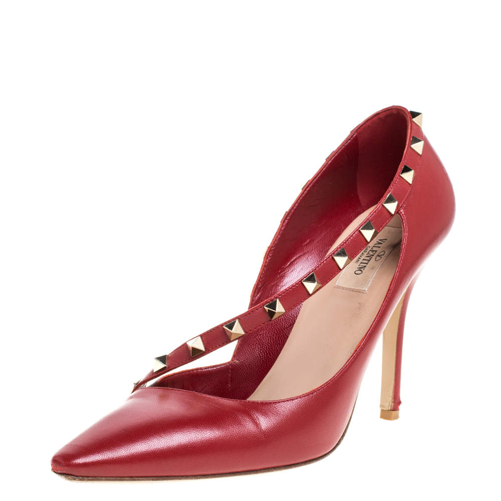 Valentino Red Leather D'Orsay Rockstud Pumps Size 40