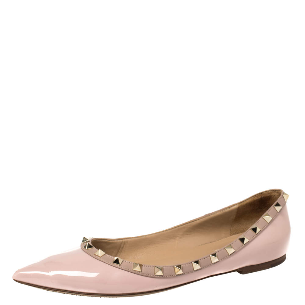 Pre Owned Valentino Pink Patent Leather Rockstud Ballet Flats Size 40