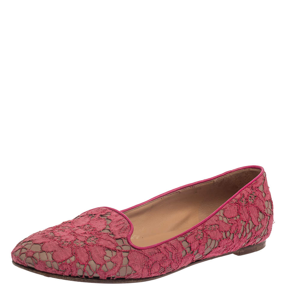 Valentino Pink Floral Lace Smoking Slippers Size 39