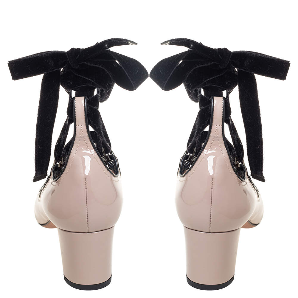 Valentino Beige/Black Square Toe Crisscross Lace-Up Pumps Size 39 -  ShopStyle