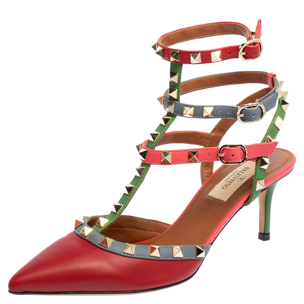 مملوكة مسبقًا صندل فالنتينو جلد متعدد الألوان مرصع روكستد مقاس 37.5
