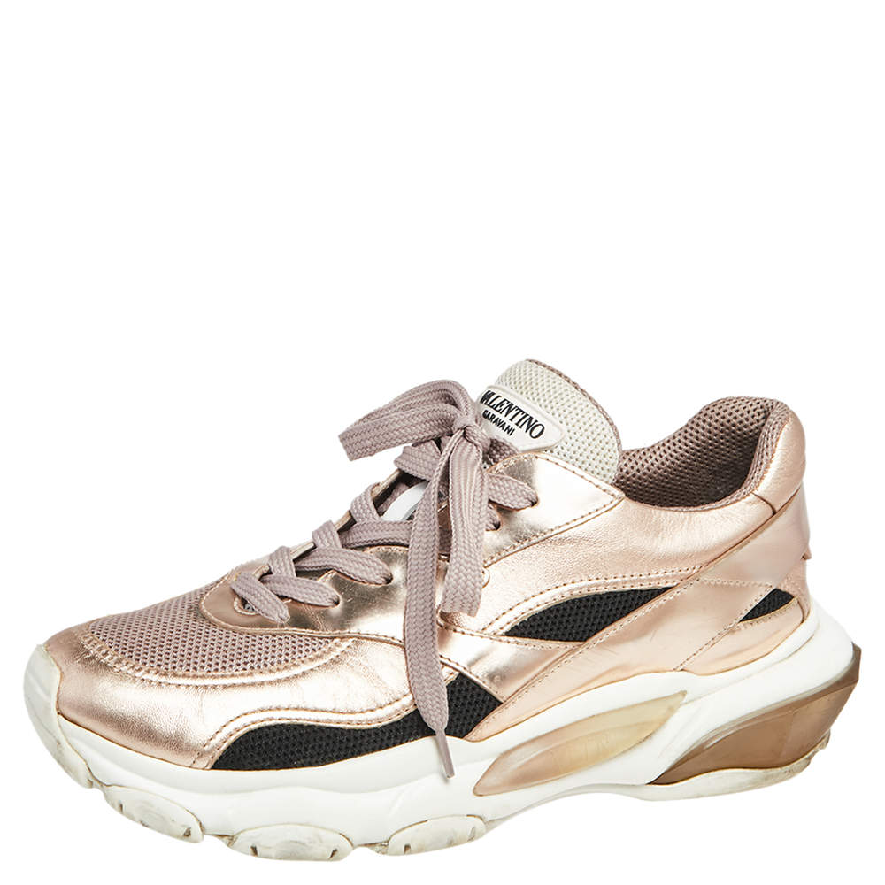 Valentino Metallic Pink Leather Gumboy Low Top  Sneakers Size 37
