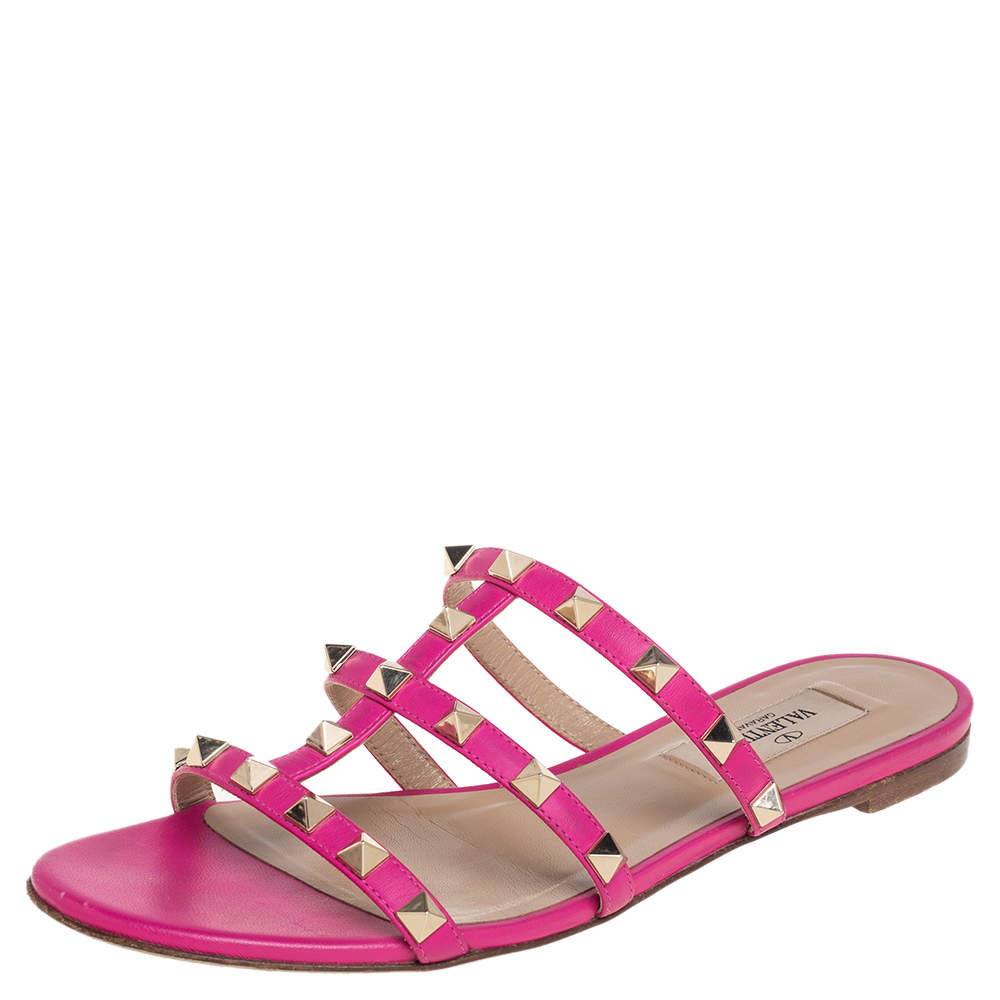 Valentino Pink Leather Rockstud Caged Flats Size 35.5