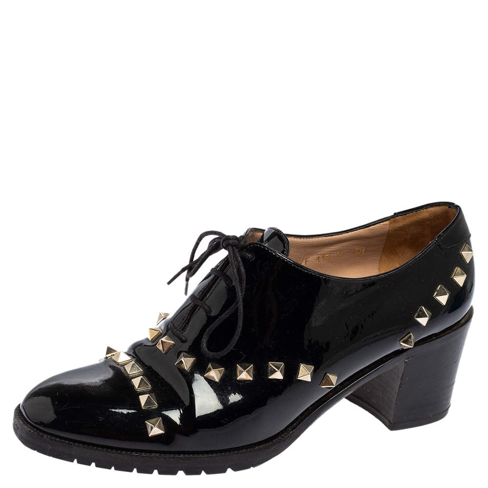 Pre Owned Valentino Black Patent Leather Rockstud Oxfords Size 38